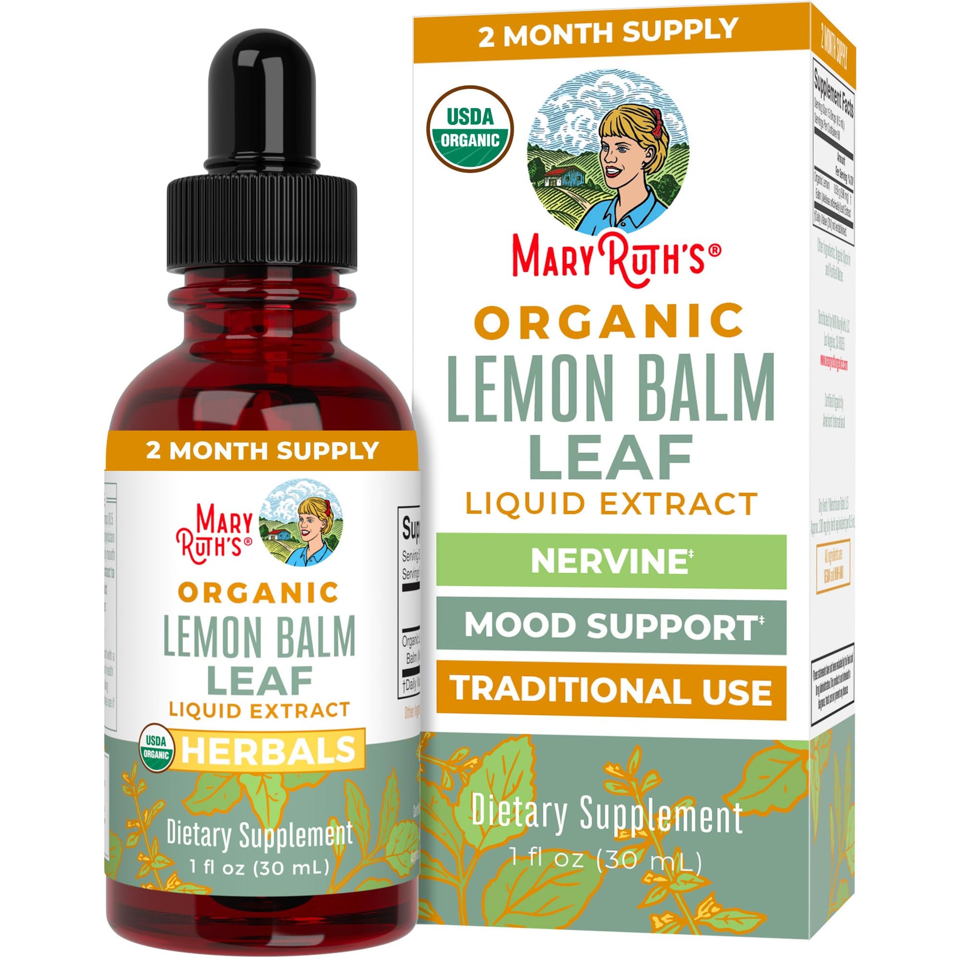 MaryRuth Organics Lemon Balm Leaf Liquid Extract | Mood Support | Relaxation | Calming | Nervine Herbal | Lemon Balm Tincture | USDA Organic | Vegan | Non-GMO | Gluten Free | 1 Fl Oz MARYRUTH'SUS supplements