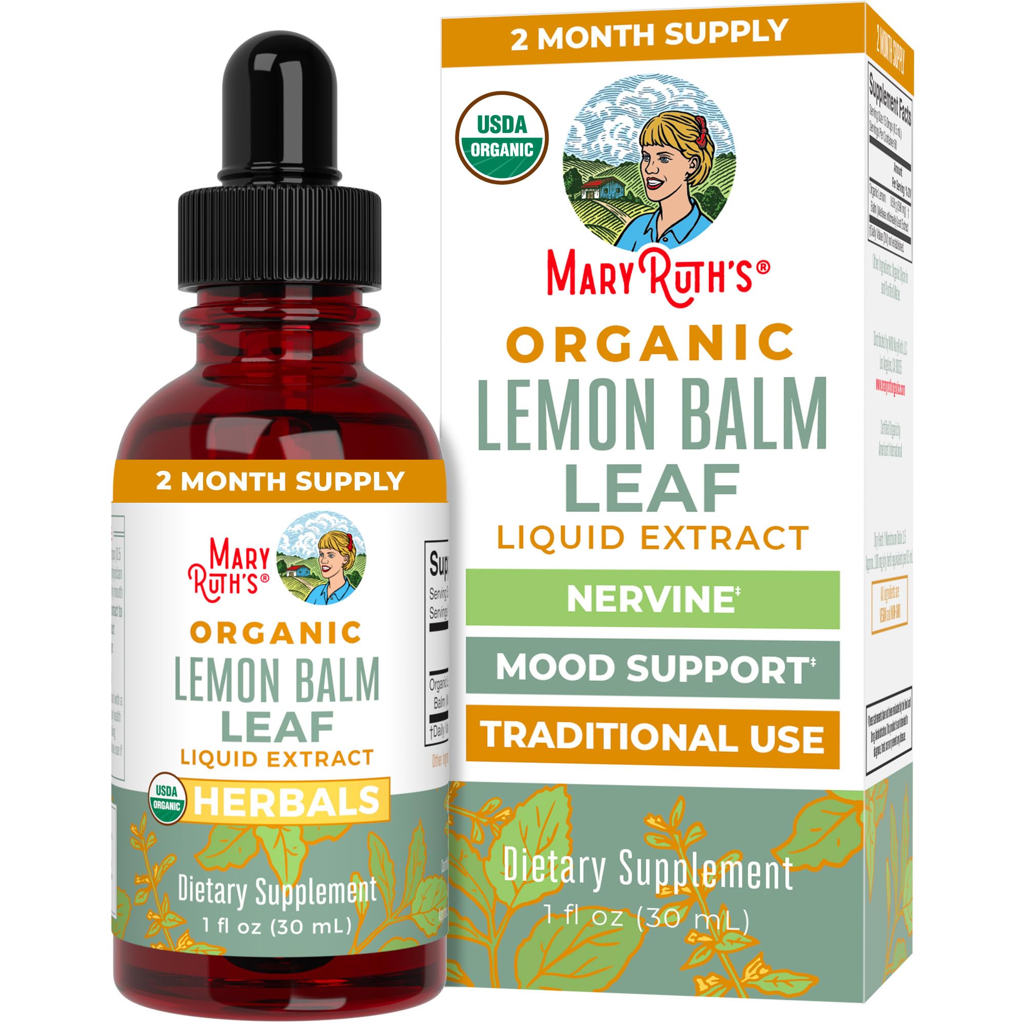 MaryRuth Organics Lemon Balm Leaf Liquid Extract | Mood Support | Relaxation | Calming | Nervine Herbal | Lemon Balm Tincture | USDA Organic | Vegan | Non-GMO | Gluten Free | 1 Fl Oz MARYRUTH'SUS supplements