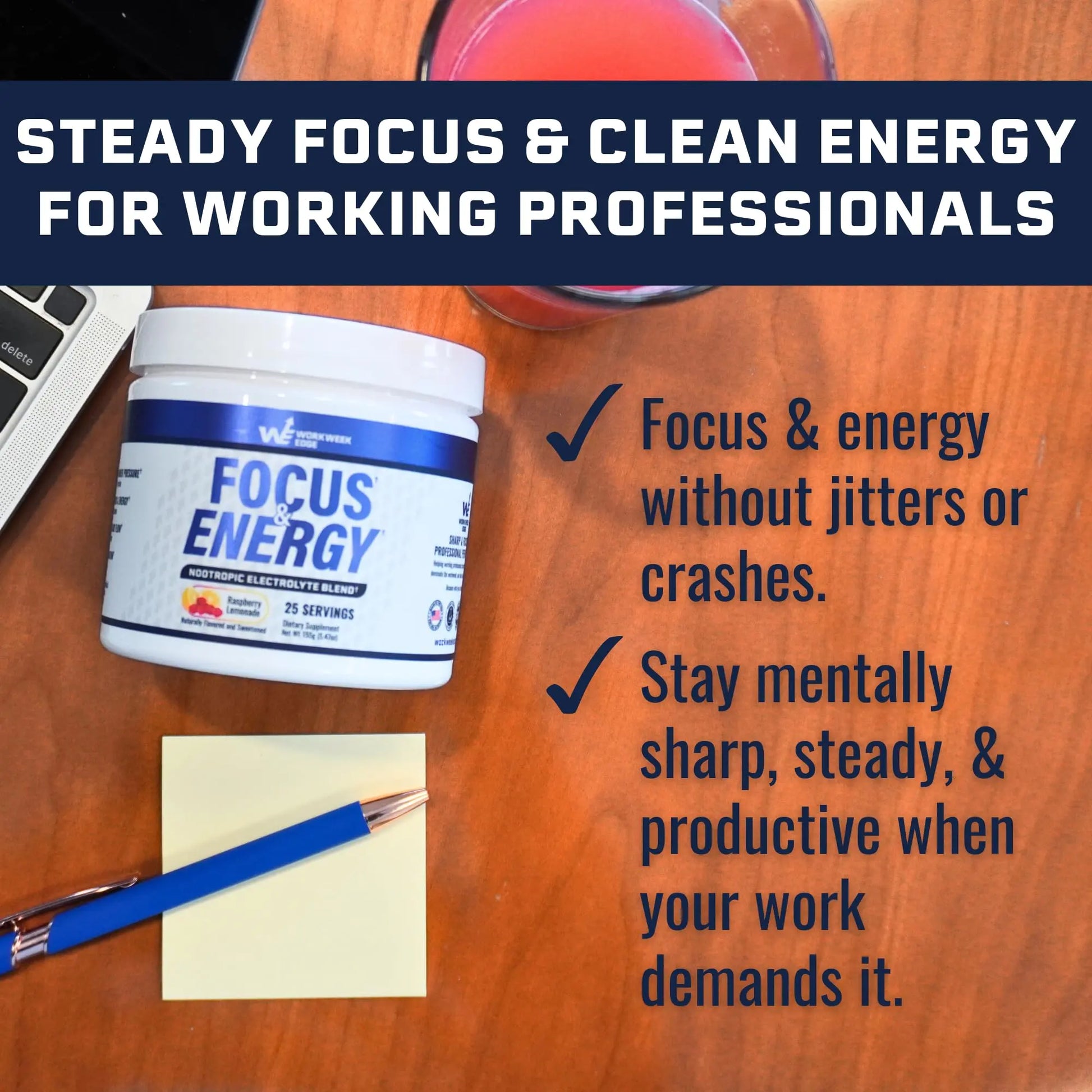 Workweek Edge Focus & Energy Drink Mix Powder – Zero Sugar, 100mg Caffeine + L-Theanine + L-Tyrosine Calm Nootropic Supplement for Steady Focus & Clean Energy – (25 Servings) Workweek Edgenz supplements