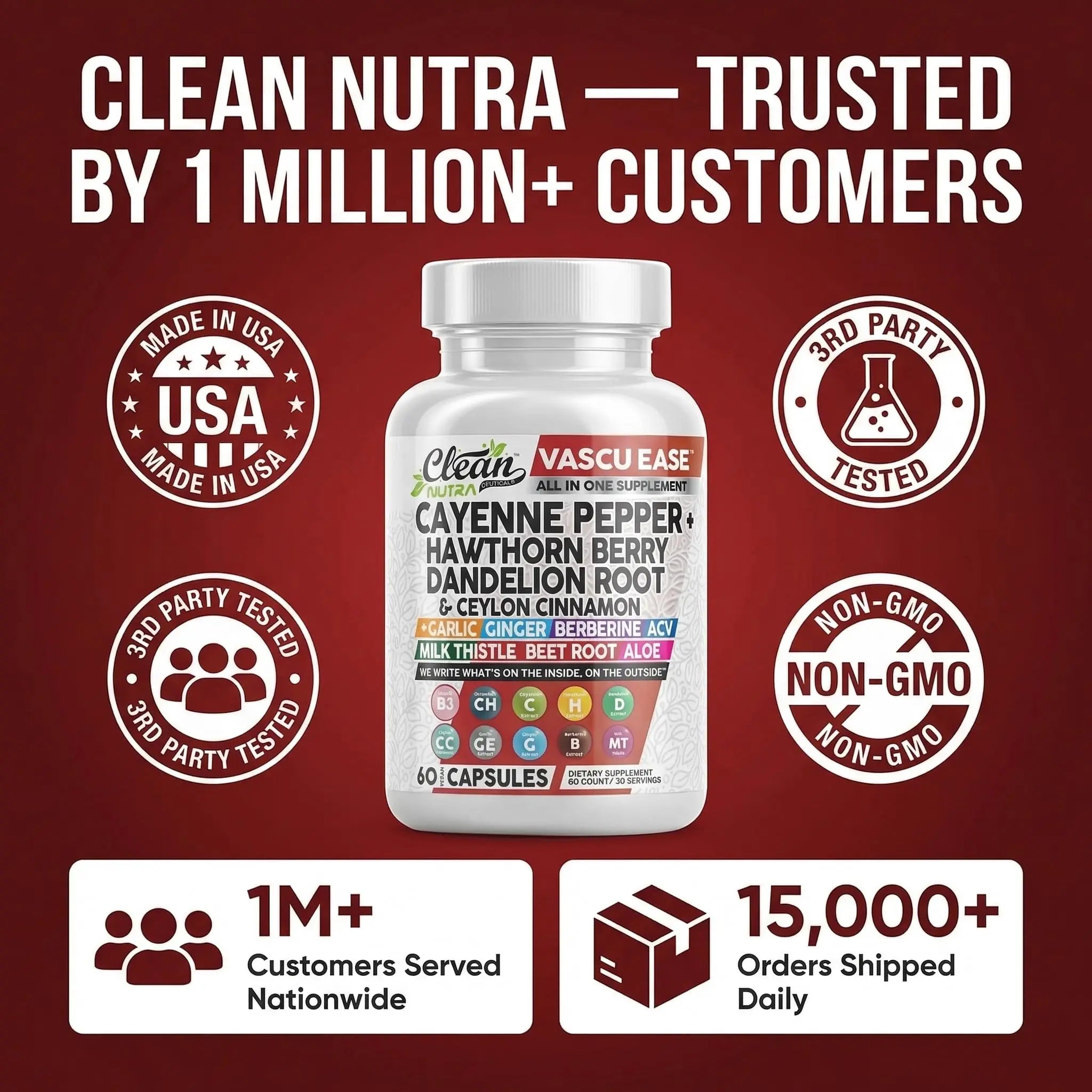 Clean Nutra Cayenne Pepper Capsules Supplement with Hawthorn Berry, Dandelion Root, Ceylon Cinnamon, Garlic, Ginger, Berberine, Apple Cider Vinegar, Milk Thistle, Beet Root, Aloe Vera Pills & More Clean Nutraceuticalsnz supplements