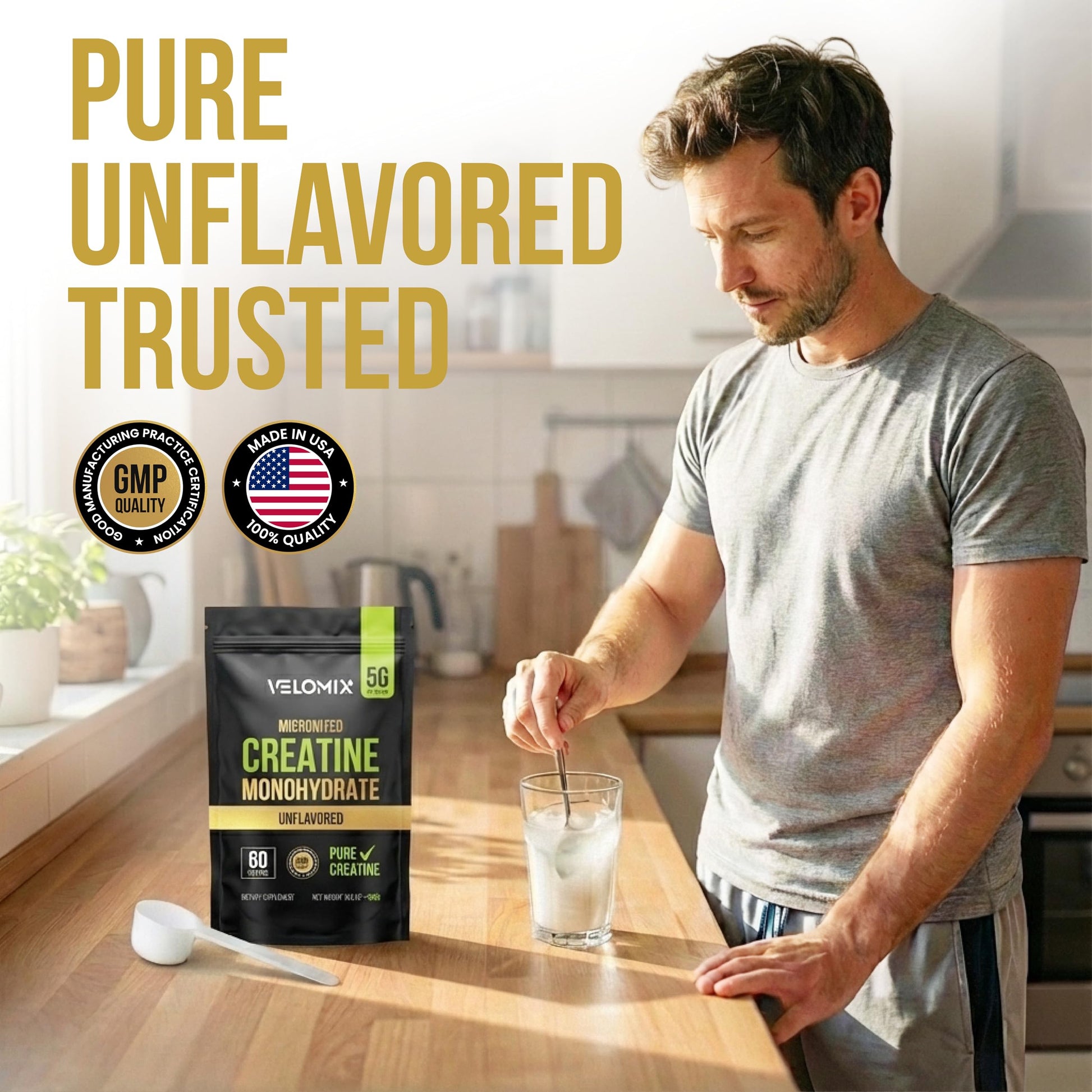 VELOMIX Micronized Creatine Monohydrate Powder - 100% Pure Creatine Powder Unflavored and Easy to Mix | Supports Muscle Growth, Recovery, and Strength | 5000mg Per Serv (5g) - 60 Servings VELOMIXAu supplements