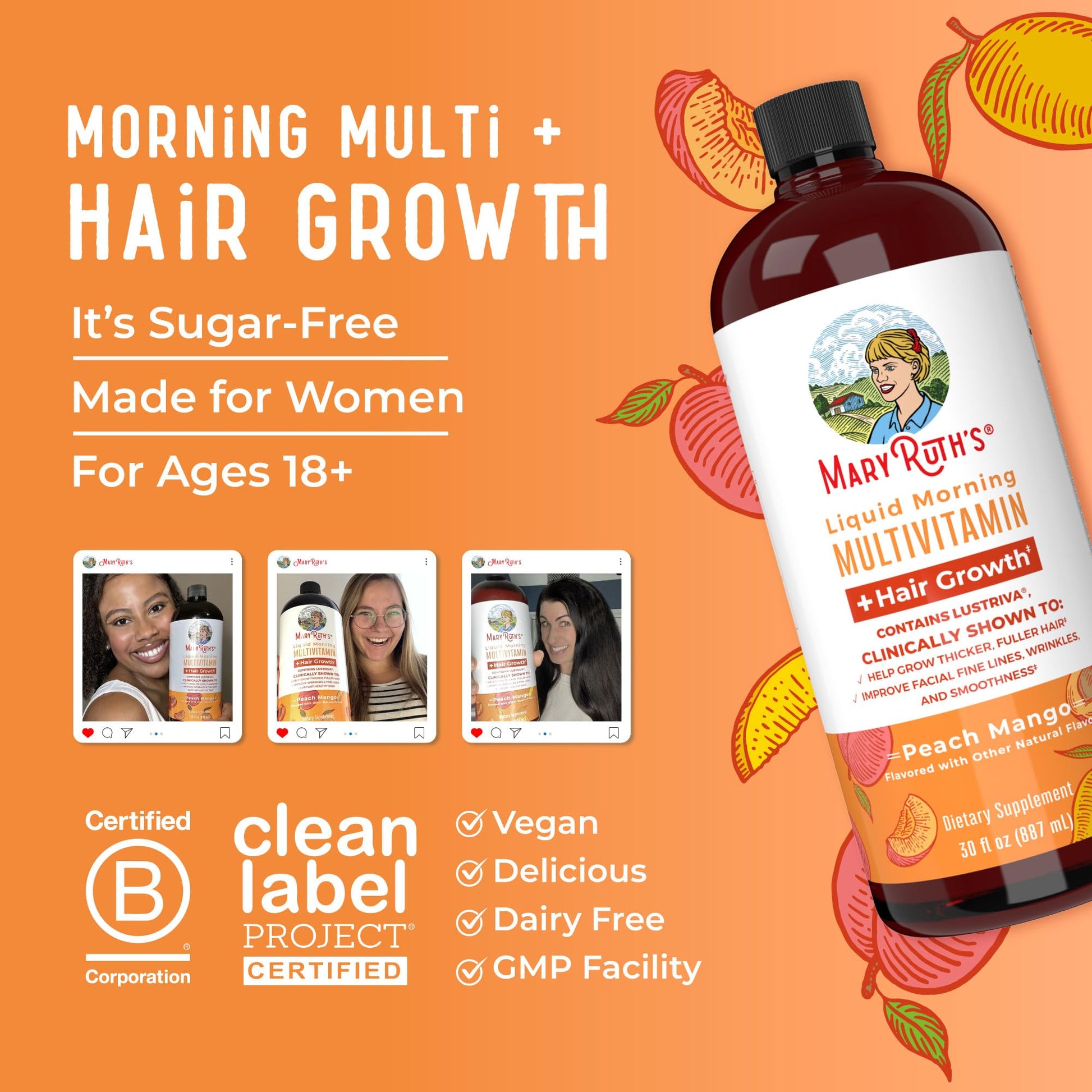 MaryRuth's Liquid Multivitamin+Hair Growth | Clinically Tested for Thicker Hair & Facial Wrinkles in Women | Biotin 10000mcg | Lustriva Hair Growth Supplement | MaryRuth OrganicsAu supplements