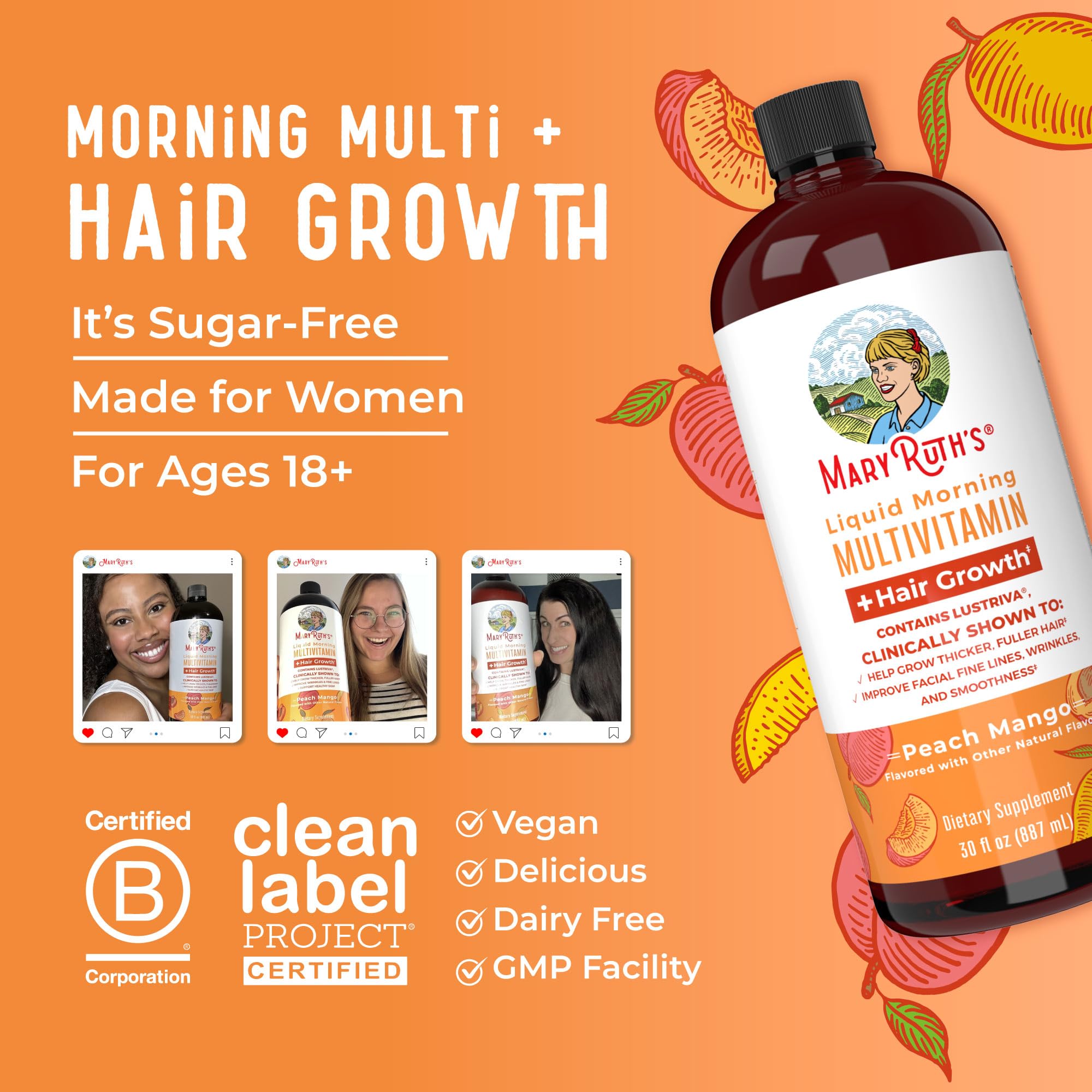 MaryRuth's Liquid Multivitamin+Hair Growth | Clinically Tested for Thicker Hair & Facial Wrinkles in Women | Biotin 10000mcg | Lustriva Hair Growth Supplement | MaryRuth OrganicsAu supplements