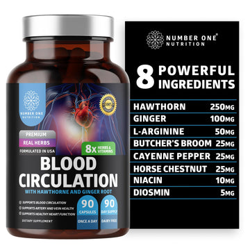 Number One Nutrition Premium Blood Circulation Supplement for Women and Men [8 Powerful Herbs & Vitamins] All Natural Blood Flow Supplement with Hawthorn, Butchers Broom and Cayenne Pepper, 90 Caps Number One NutritionAu supplements