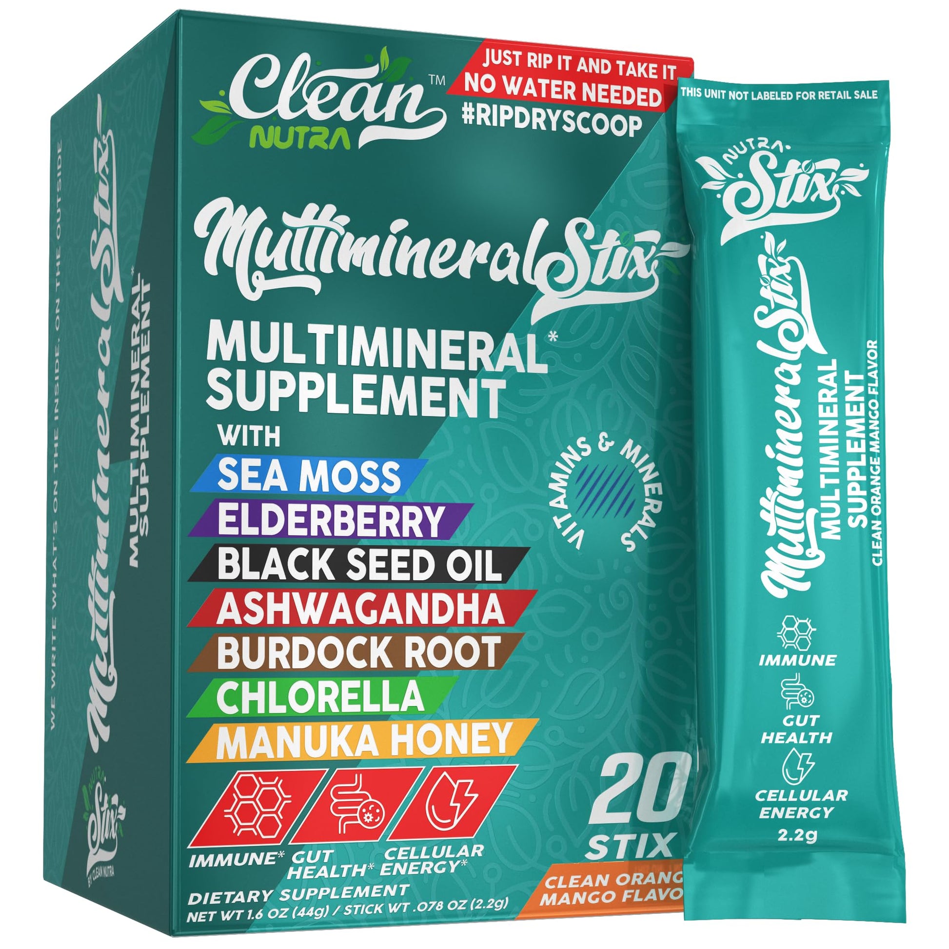 Sea Moss Powder Elderberry Ashwagandha Chlorella Manuka Honey VitaminD3 Vitamin C Zinc Spirulina Iodine Greens Detox Immune Support Sugar Free Hydration Powder Drink Mix – 20 Sticks Clean NutraceuticalsAu supplements