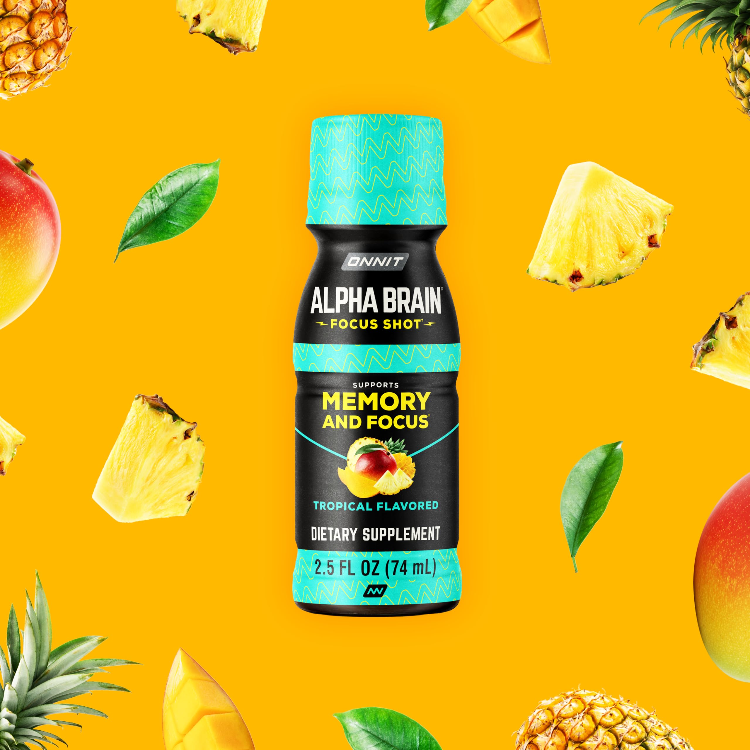 ONNIT Alpha Brain Focus Shot, Tropical Flavor, Nootropic Dietary Supplement Drink That Supports Energy, Focus, and Mood, IGEN™ Non-GMO Tested, 2.5 fl oz, 6 Count ONNITAu supplements