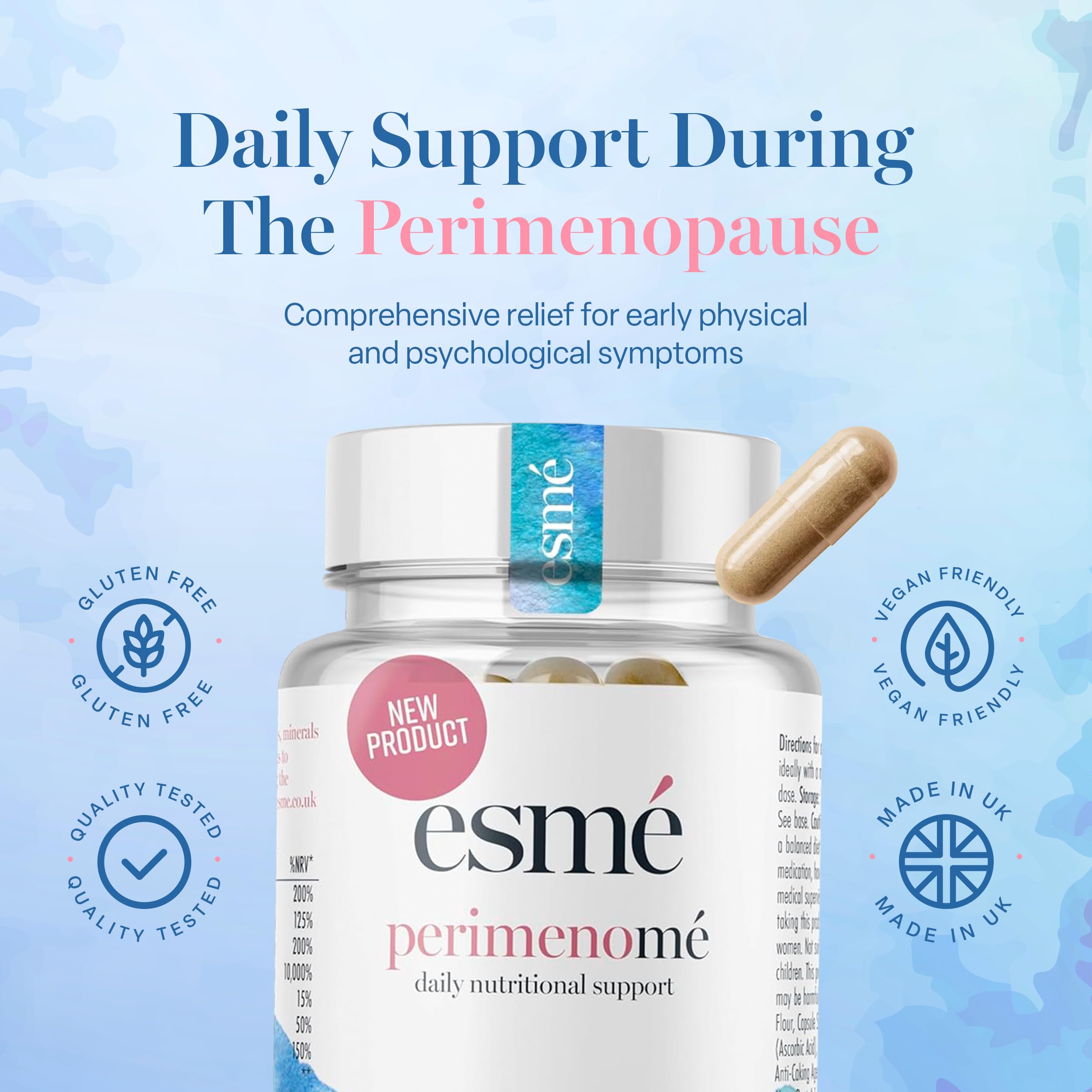 Esme Menopause Supplements Perimenopause Supplements 1 Month Supply - Daily Support for The Early Stage of Menopause – 60 Capsules - Includes Ashwagandha, Vitamins and Red Clover EsmeAu supplements