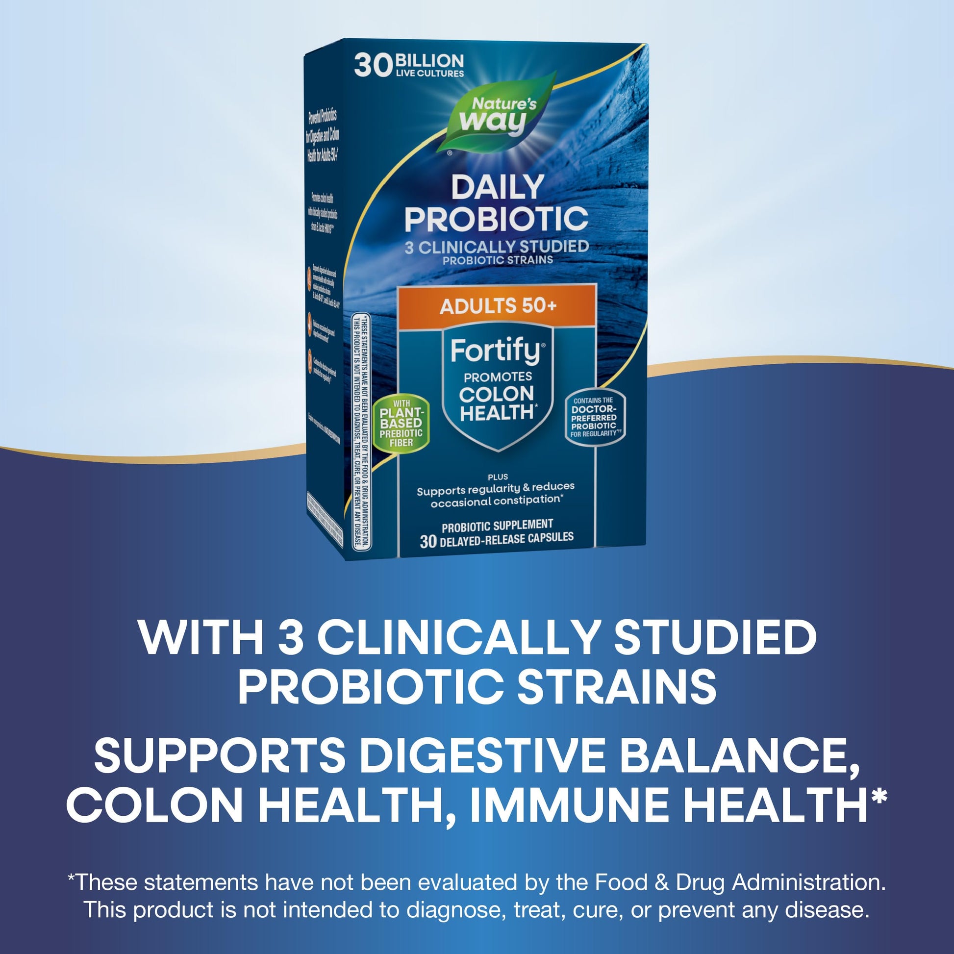 Nature's Way Fortify 50+ Daily Probiotic for Men & Women, 30 Billion Live Cultures, Colon, Digestive, and Immune Health Support* Supplement, 30 Capsules Nature's WayAu supplements