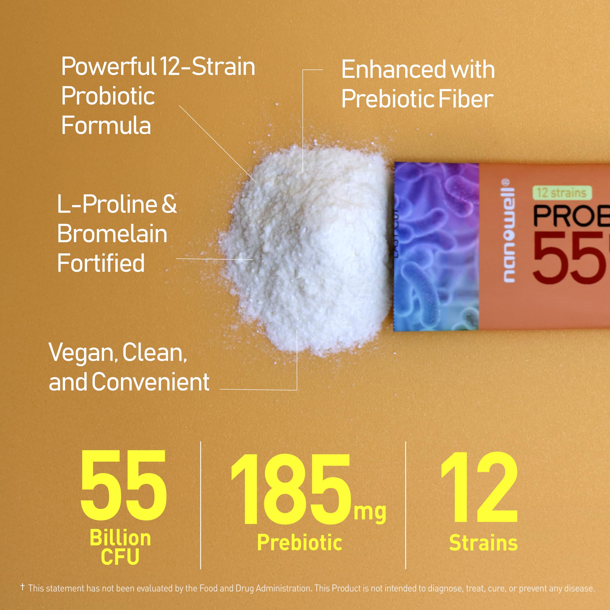NANOWELL 12 Strains Probiotic 55 Billion CFU with Digestive Enzymes Powder - Immune Support, Gut Health, Probiotics, Prebiotics & Postbiotics - 60 Sticks, 60 Day Supply NANOWELLAu supplements