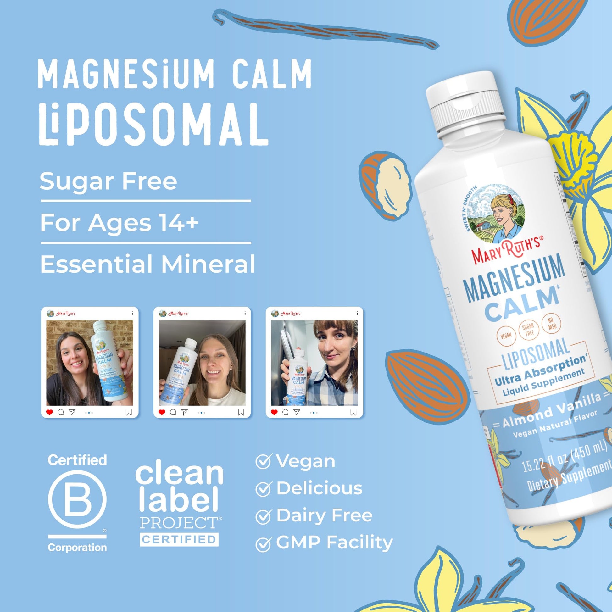 MaryRuth Organics Magnesium Liposomal| Magnesium Supplement | Magnesium Bisglycinate | Muscle & Bone Support | Mood Support Vitamin | Vegan | Non-GMO | Gluten Free | 15.22 Fl Oz | 30 Servings MARYRUTH'SUS supplements
