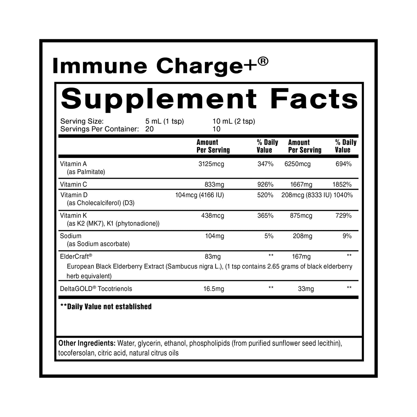 Quicksilver Scientific Immune Charge+ - Elderberry with 10,000 IU Vitamin D3, 25,000 Vitamin A, C, E, K1 & K2 for Immune Health & Lung Support (100ml) Quicksilver ScientificUS supplements