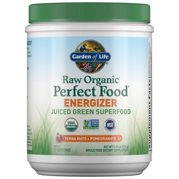 Garden of Life Raw Organic Perfect Food Energizer Juiced Green Superfood Powder - Yerba Mate Pomegranate, 30 Servings, Green Superfood Powder & Probiotics, Gluten Free Whole Food Greens Supplements Garden of LifeAu supplements