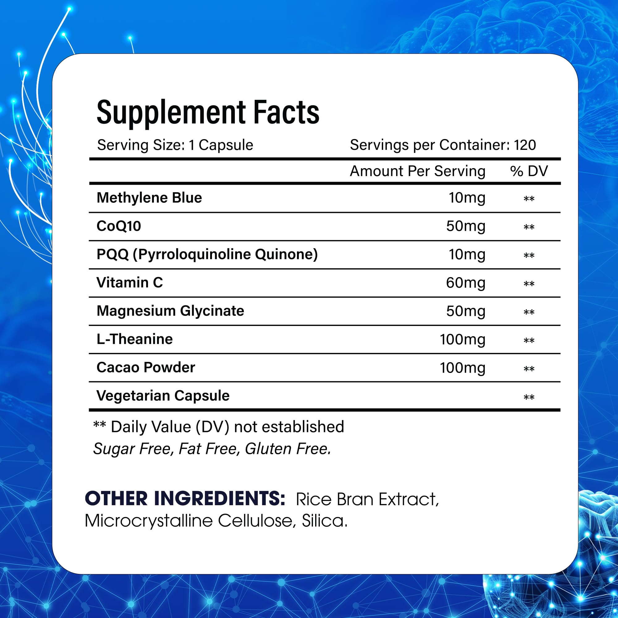 FitVitality Methylene Blue Capsules – Formulate CoQ10, PQQ, Vitamin C, L-Theanine, Cacao – 120 Vegan Capsules per Bottle – No Flavor, Easy Daily Use FitVitalityAu supplements