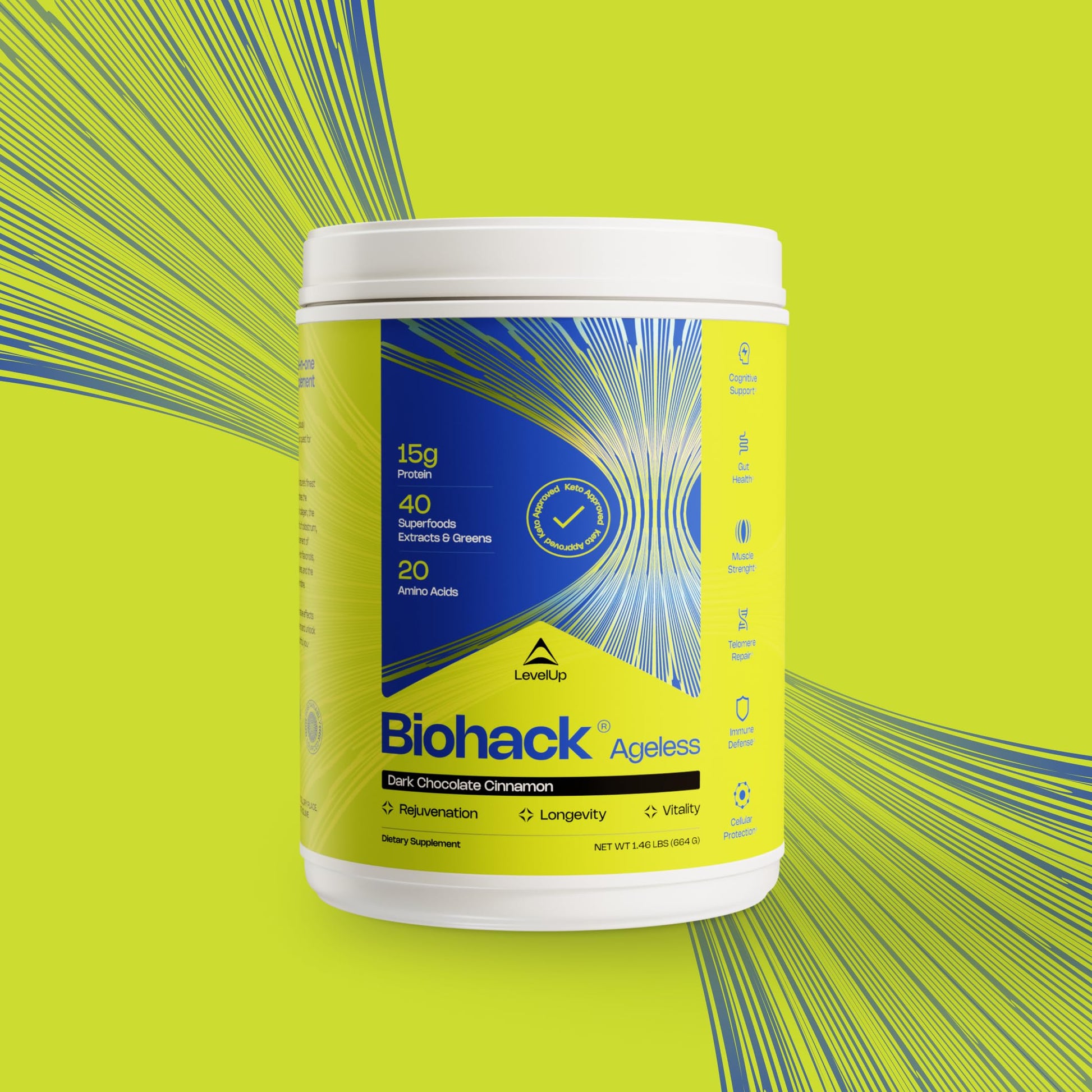 LevelUp Biohack Ageless: Colostrum Collagen Superfoods Antioxidants Spermidine Amino Acids Creatine for Women and Men, Total Body Rejuvenation (Dark Chocolate Cinnamon) LevelUpAu supplements