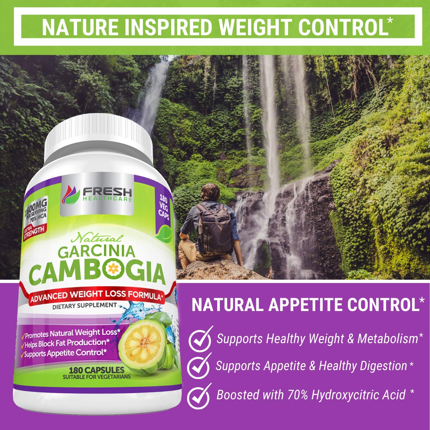 Fresh Healthcare 100% Pure Garcinia Cambogia Extract - All Natural Appetite Suppressant FRESH HEALTHCAREUS supplements