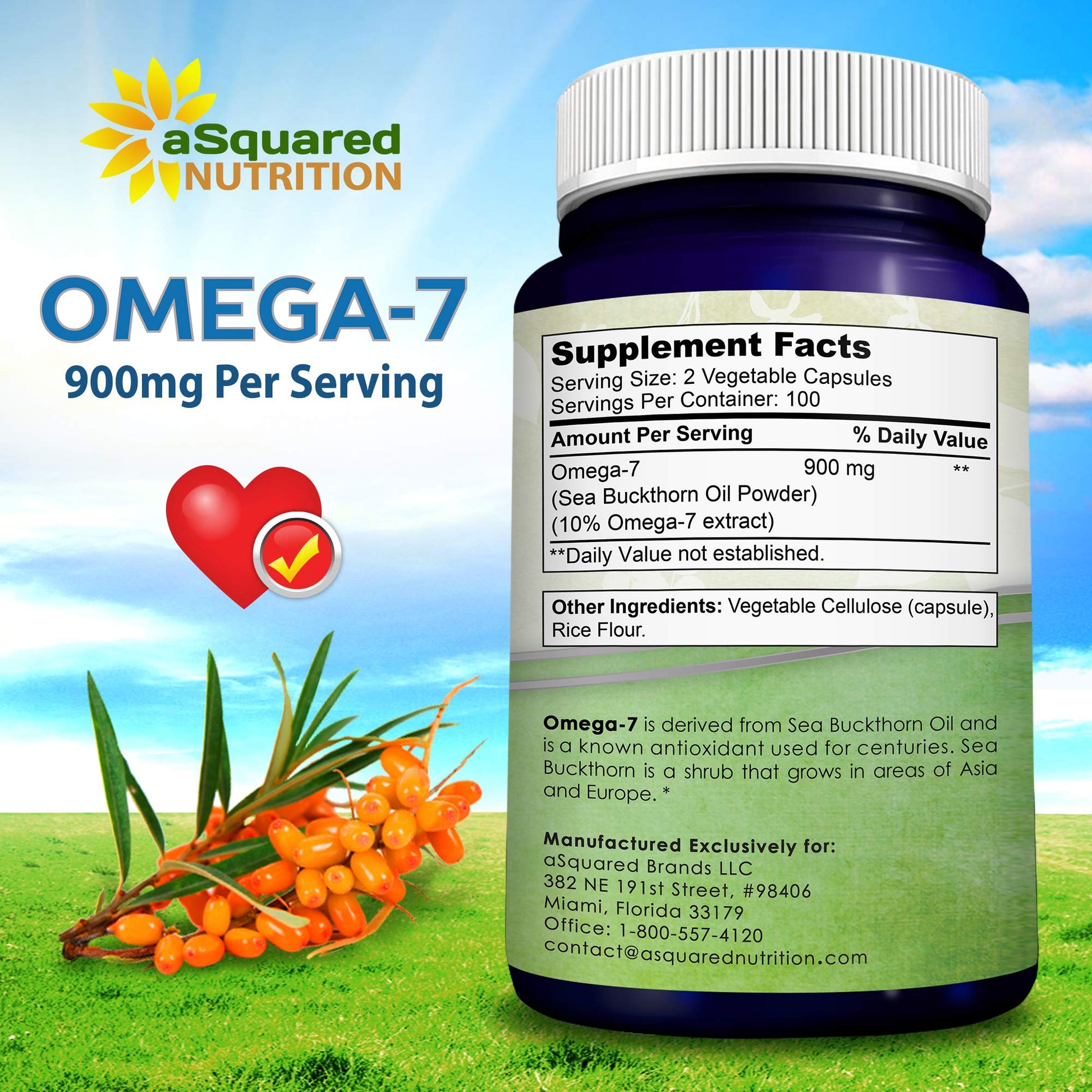 aSquared Nutrition Purified Omega 7 Fatty Acids-200 Capsules from Natural Sea Buckthorn aSquared NutritionAu supplements