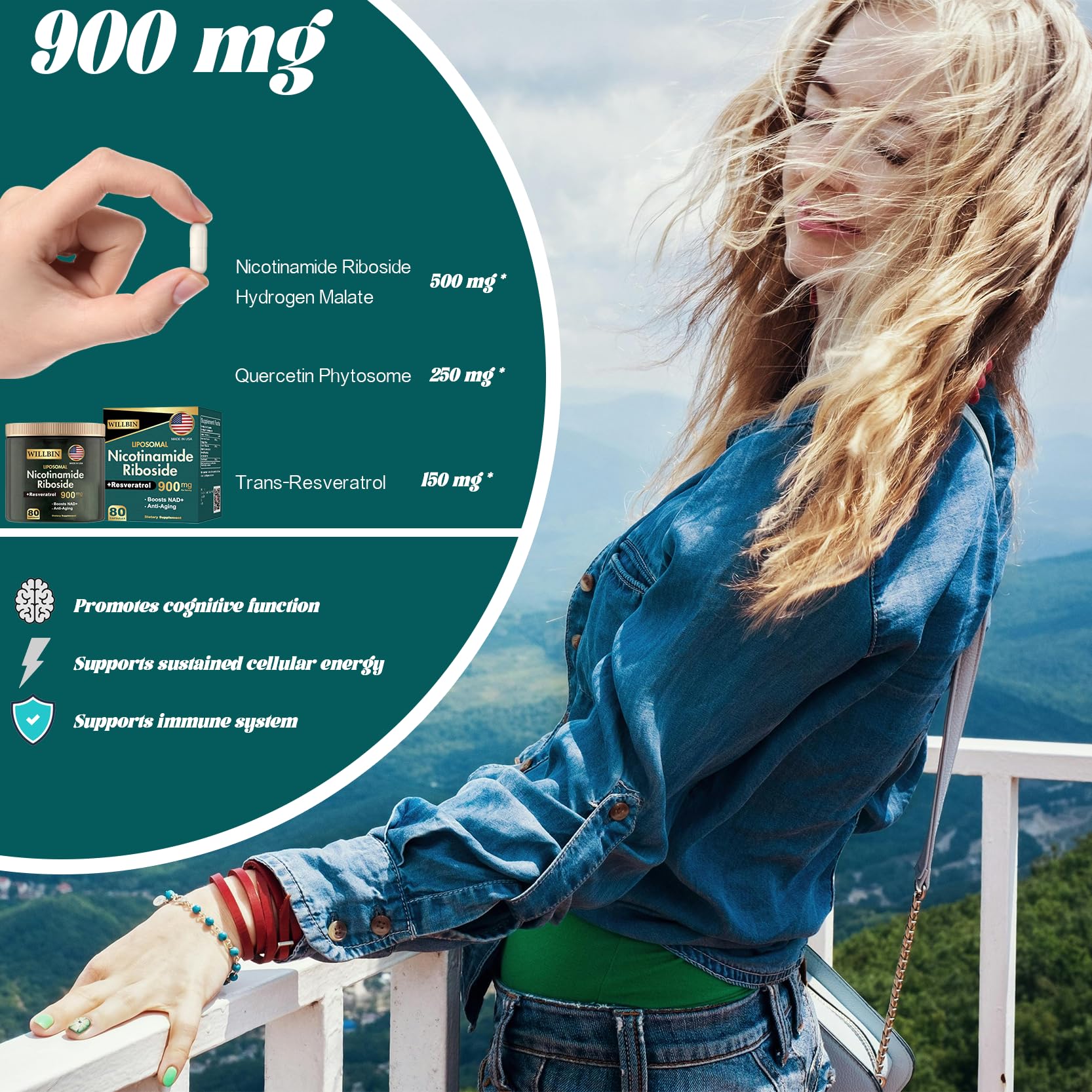 Willbin Liposomal NAD+ Supplement, Nicotinamide Riboside with Resveratrol, NAD Nicotinamide Riboside Boost Energy Focus Anti-Aging for Women & Men - 80 Vegan Capsules WillbinAu supplements