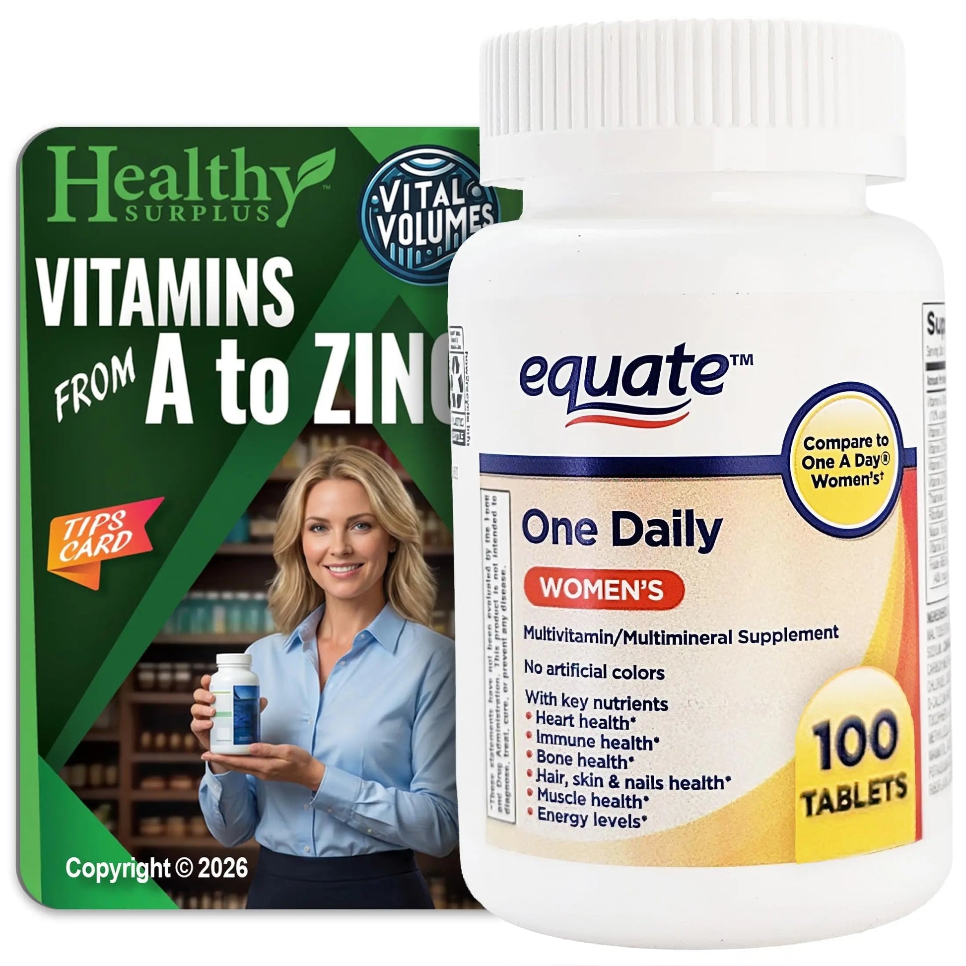 Healthy Surplus Equate One Daily Women's Multivitamin/Multimineral Supplement 100 Tablets and Vital Volumes Vitams Healthy SurplusAu supplements