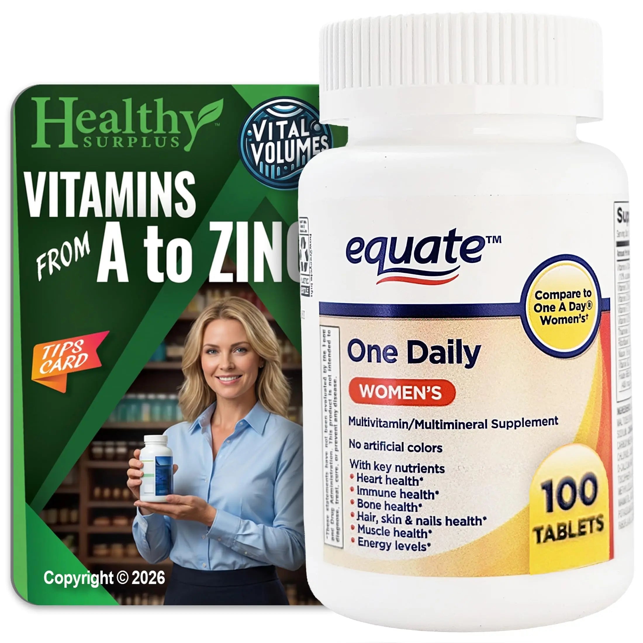 Healthy Surplus Equate One Daily Women's Multivitamin/Multimineral Supplement 100 Tablets and Vital Volumes Vitams Healthy SurplusAu supplements