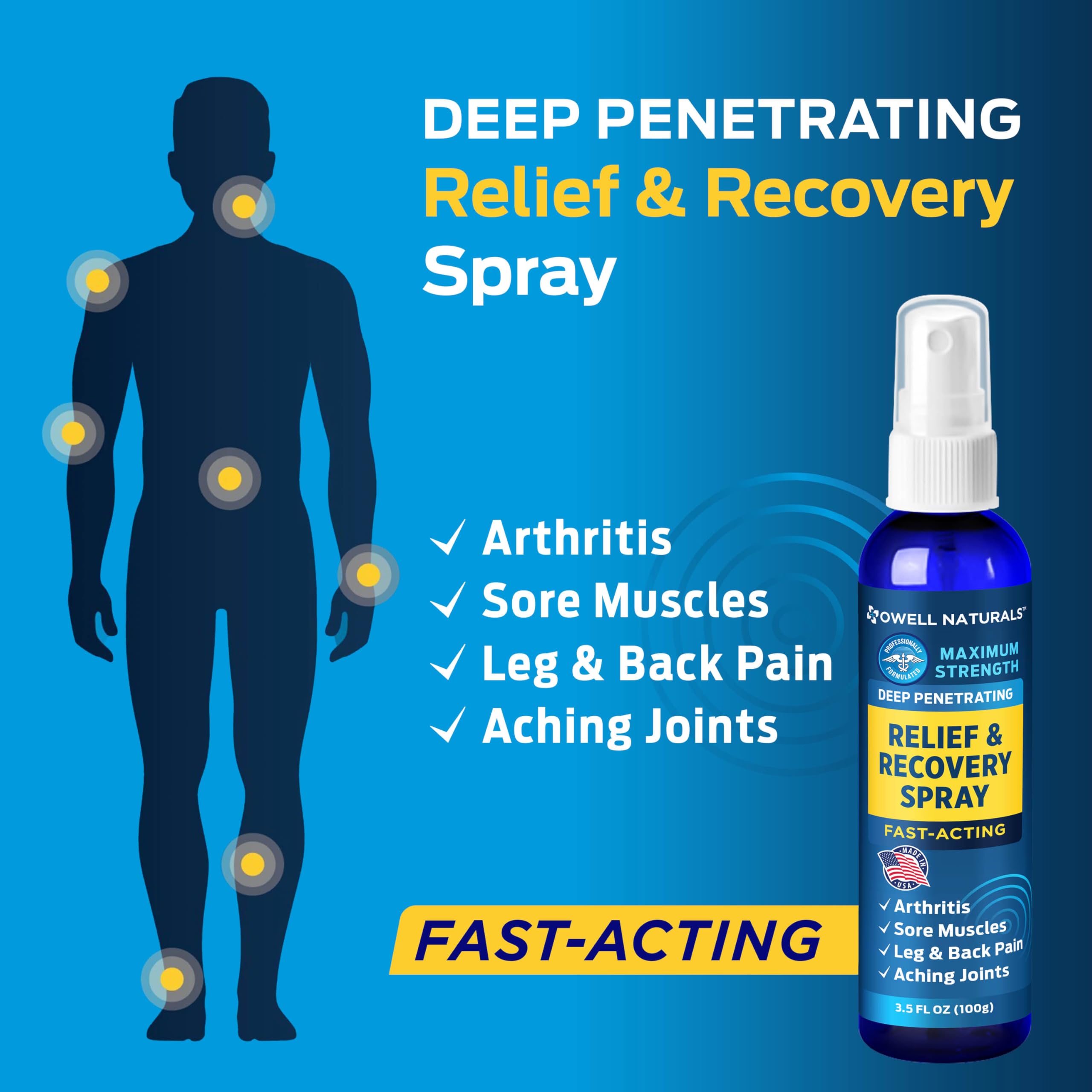 OWELL NATURALS Deep Penetrating Pain Relief Liquid Spray, Fast-Acting, Long Lasting, Natural Relief for Muscle Aches, Joint Pain, Stiffness, Quick Dry Formula, 3.5 oz Owell NaturalsAu supplements