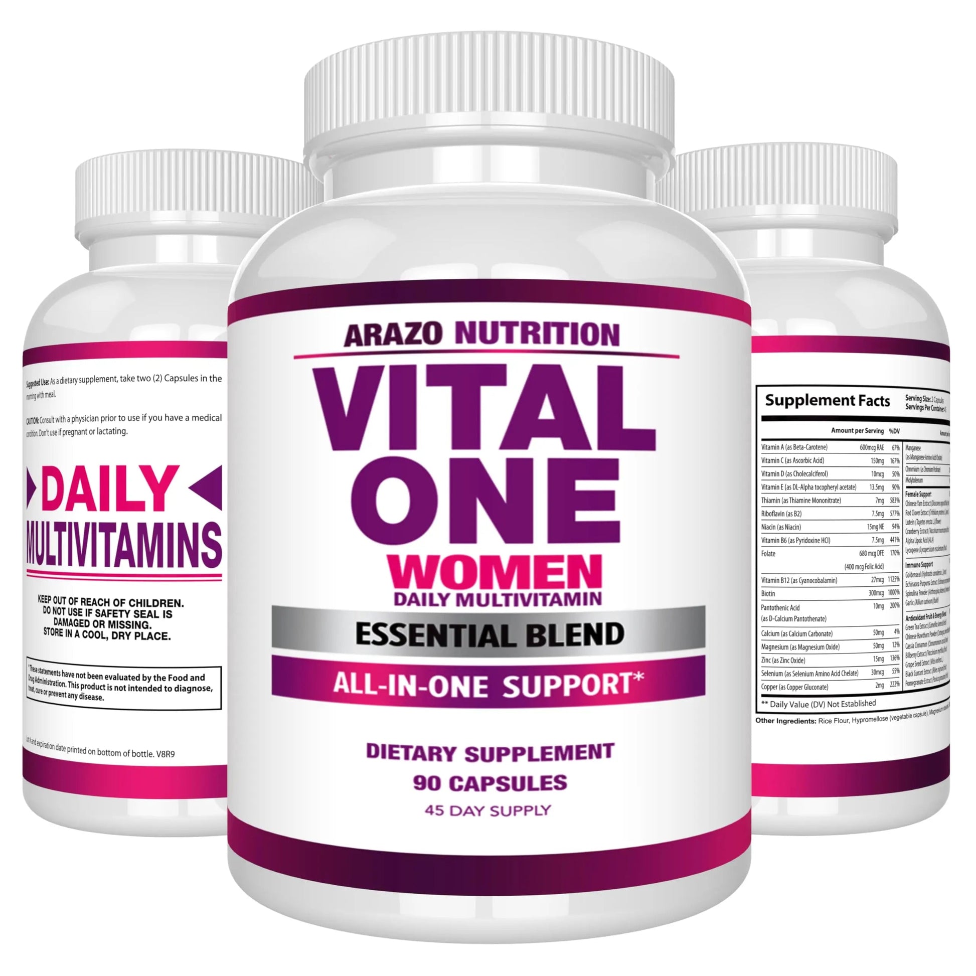 Arazo Nutrition Vital One Multivitamin for Women - Daily Wholefood Supplement - 90 Vegan Capsules Arazo NutritionAu supplements