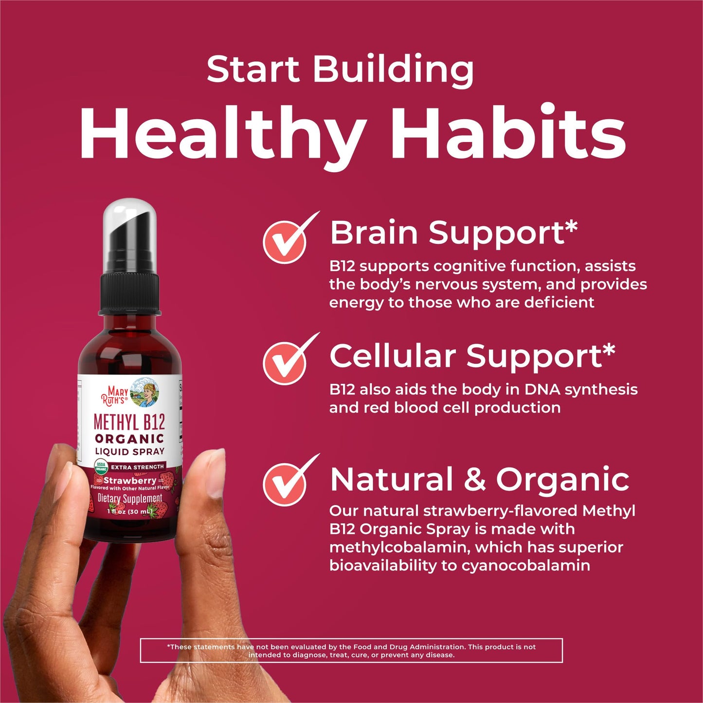MaryRuth Organics Vitamin B12 Liquid Spray | Vegan, Non-GMO, Gluten-Free | USDA Organic Supplement | Energy & Nervous System Support | B12 Vitamins for Women & Men | 720 mcg | 1 Fl Oz MARYRUTH'SUS supplements