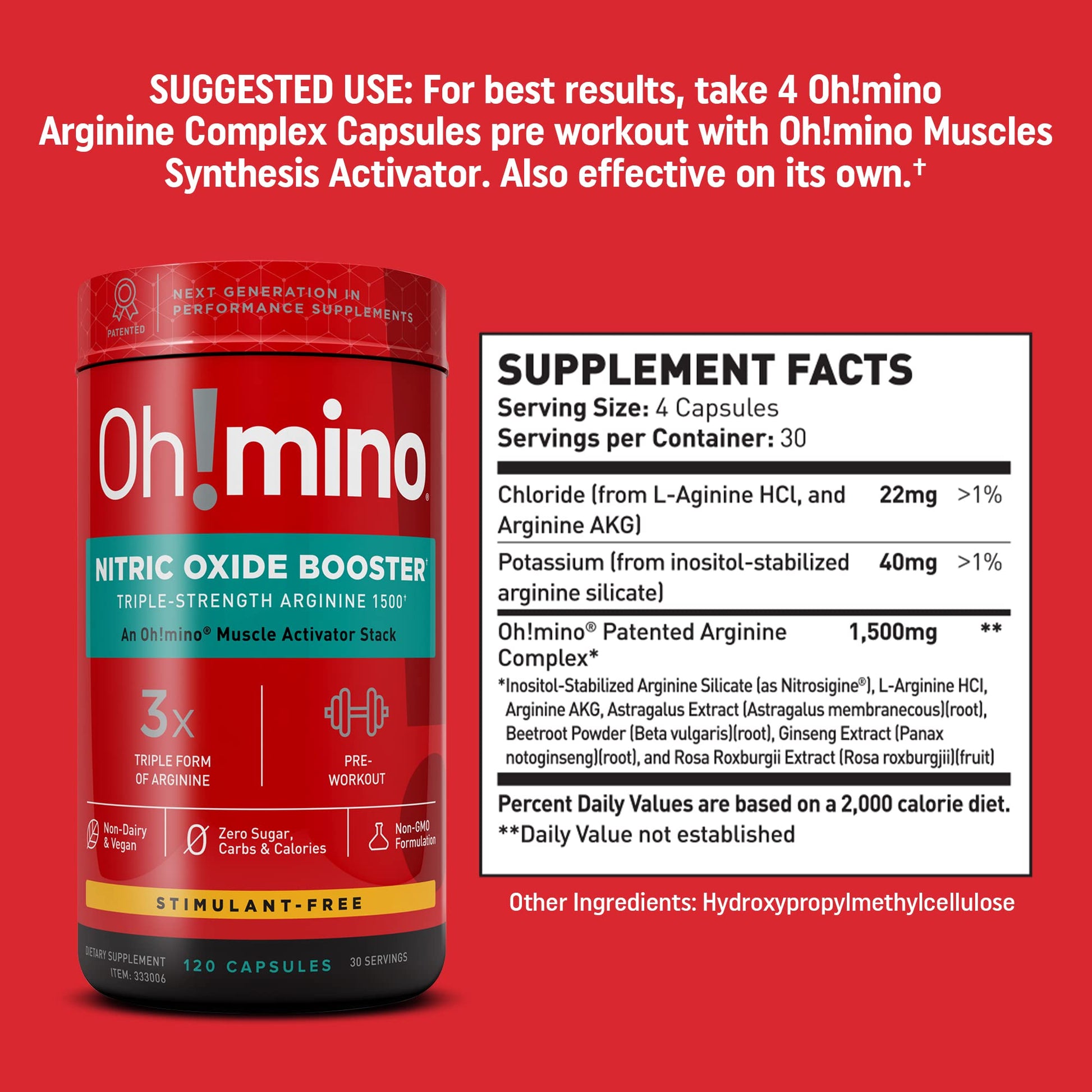 Oh!mino Nitric Oxide Supplement Activator Booster, Triple Strength L-Arginine for Energy Oh!minoAu supplements