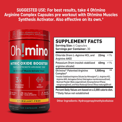 Oh!mino Nitric Oxide Supplement Activator Booster, Triple Strength L-Arginine for Energy Oh!minoUS supplements