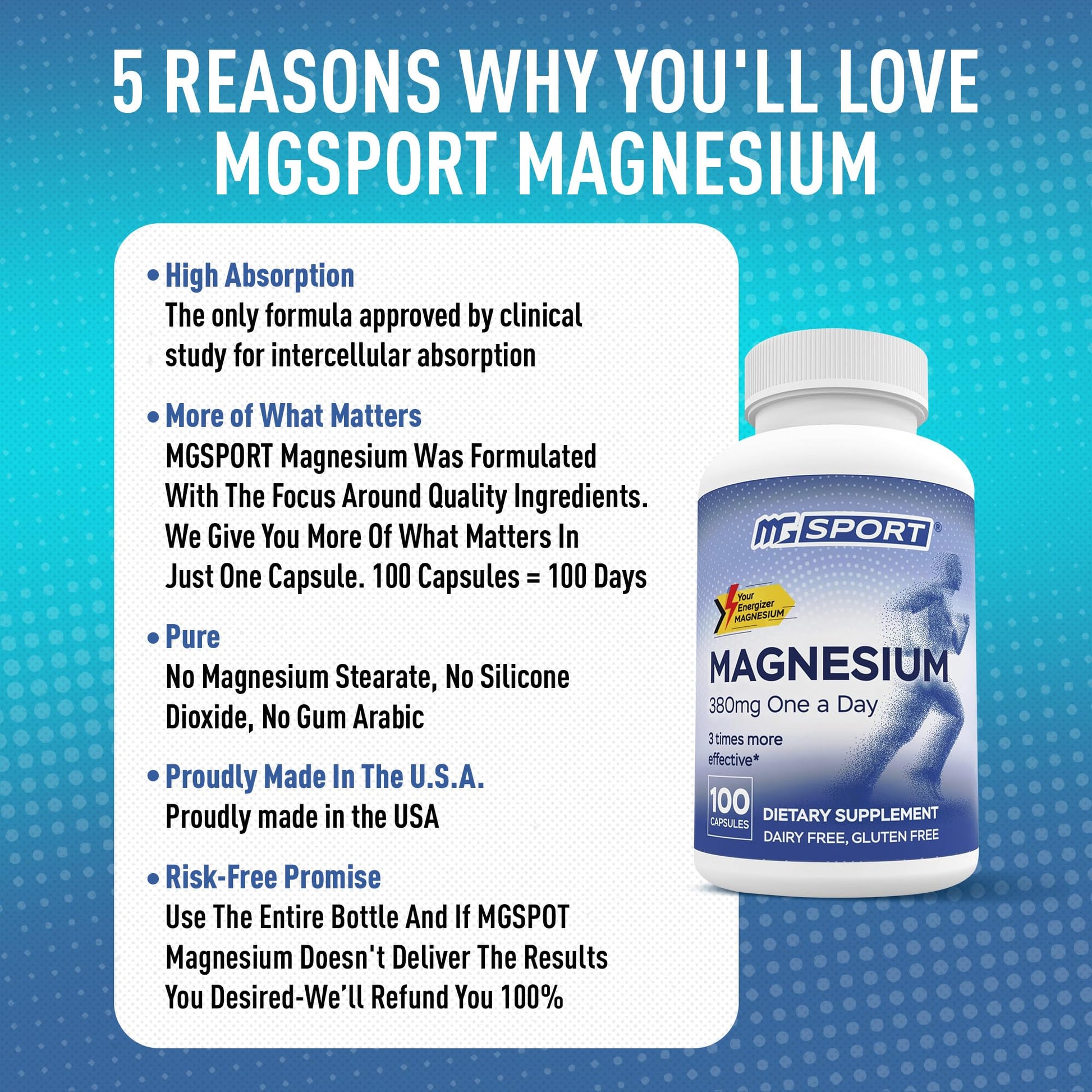 MGSPORT Magnesium Supplement 380mg - High Absorption Magnesium Complex Formula with Vitamins B6, D, E - Supports Muscle Function and Sleep Quality - 100 Servings MgSportAu supplements