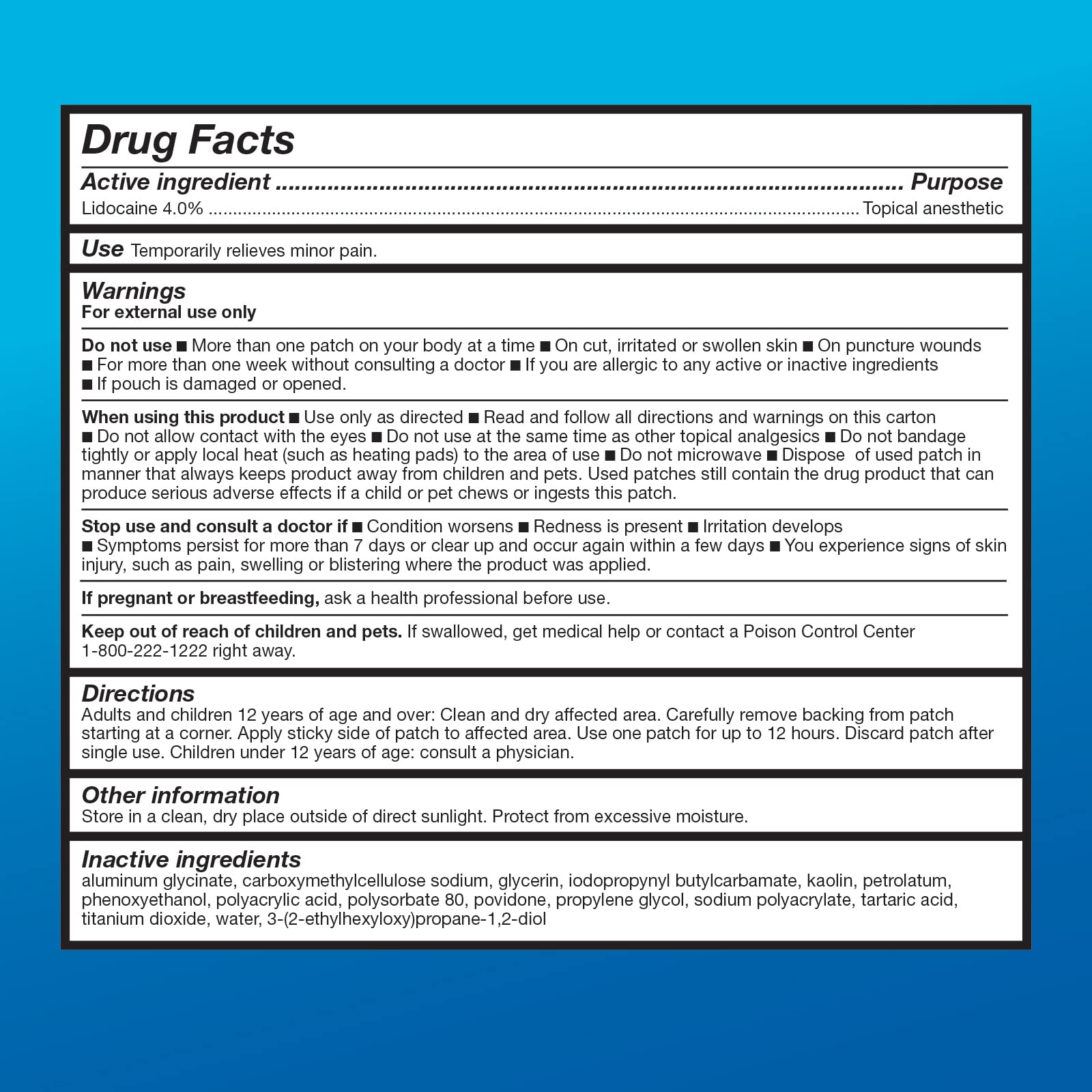 Amazon Basic Care Maximum Strength OTC Pain Relief , 4% Lidocaine Patch, 3.9” x 5.5”, 15-Count Box (Previously HealthWise) Amazon Basic CareAu supplements