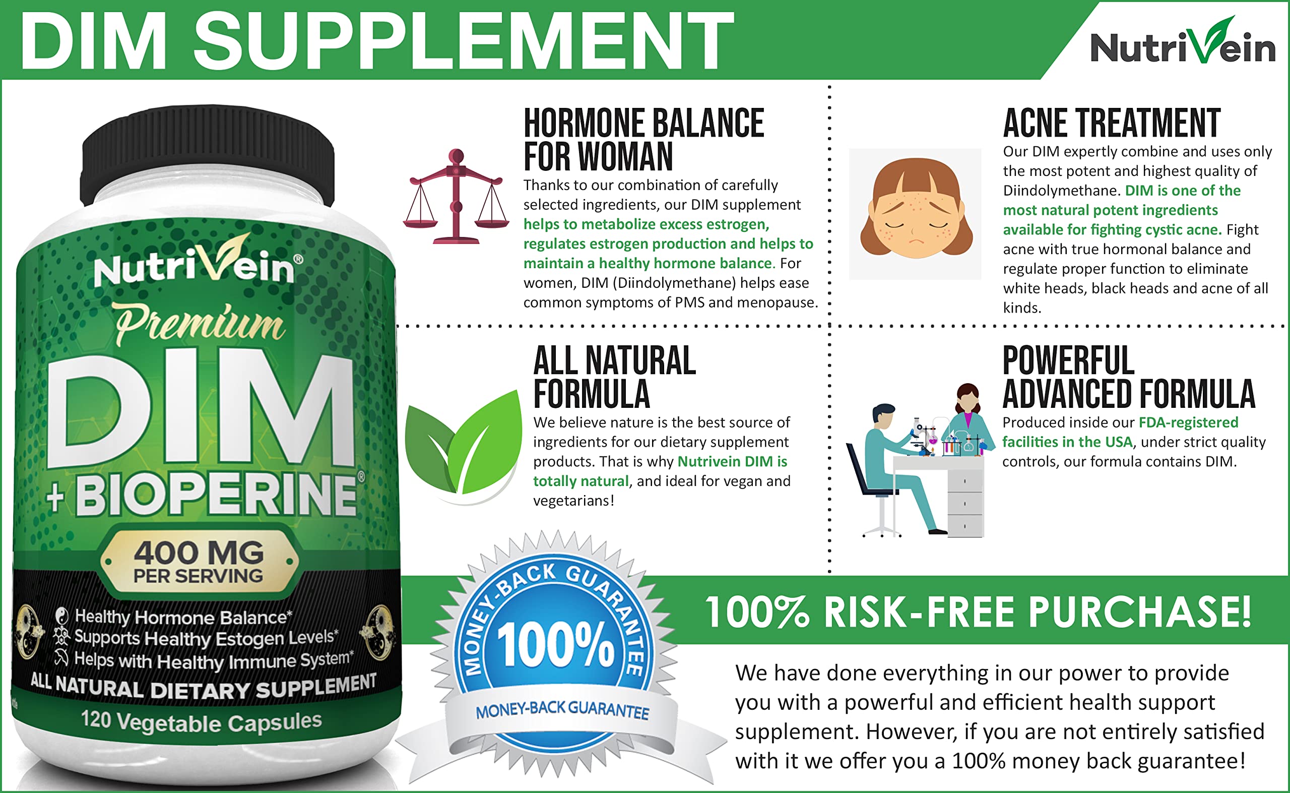 Nutrivein DIM Supplement 400mg Diindolylmethane Plus Bioperine - Maintain Hormone NutriveinAu supplements