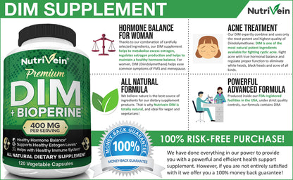 Nutrivein DIM Supplement 400mg Diindolylmethane Plus Bioperine - Maintain Hormone NutriveinUS supplements