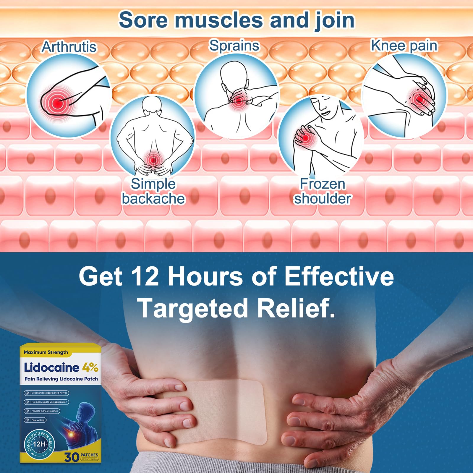 YOAPA Teemofe 4% Lidocaine Patches, Maximum Strength Pain Relieving Patch for Back, Neck, Shoulder, Knee and Muscle Soreness - 12 Hour Efficient Relief-009 YOAPAAu supplements