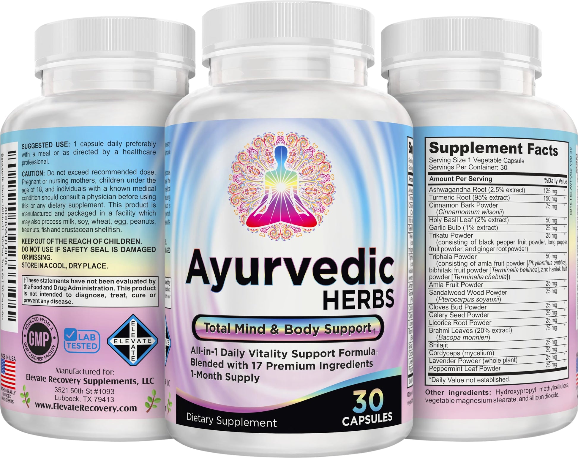 Ayurvedic Herbs 17-in-1 Supplement | Mind & Body Balance | Ayurveda Health Support Blend | Ayurvedic Supplements | 1-Month Supply | 30 Capsules Elevate Recovery SupplementsAu supplements