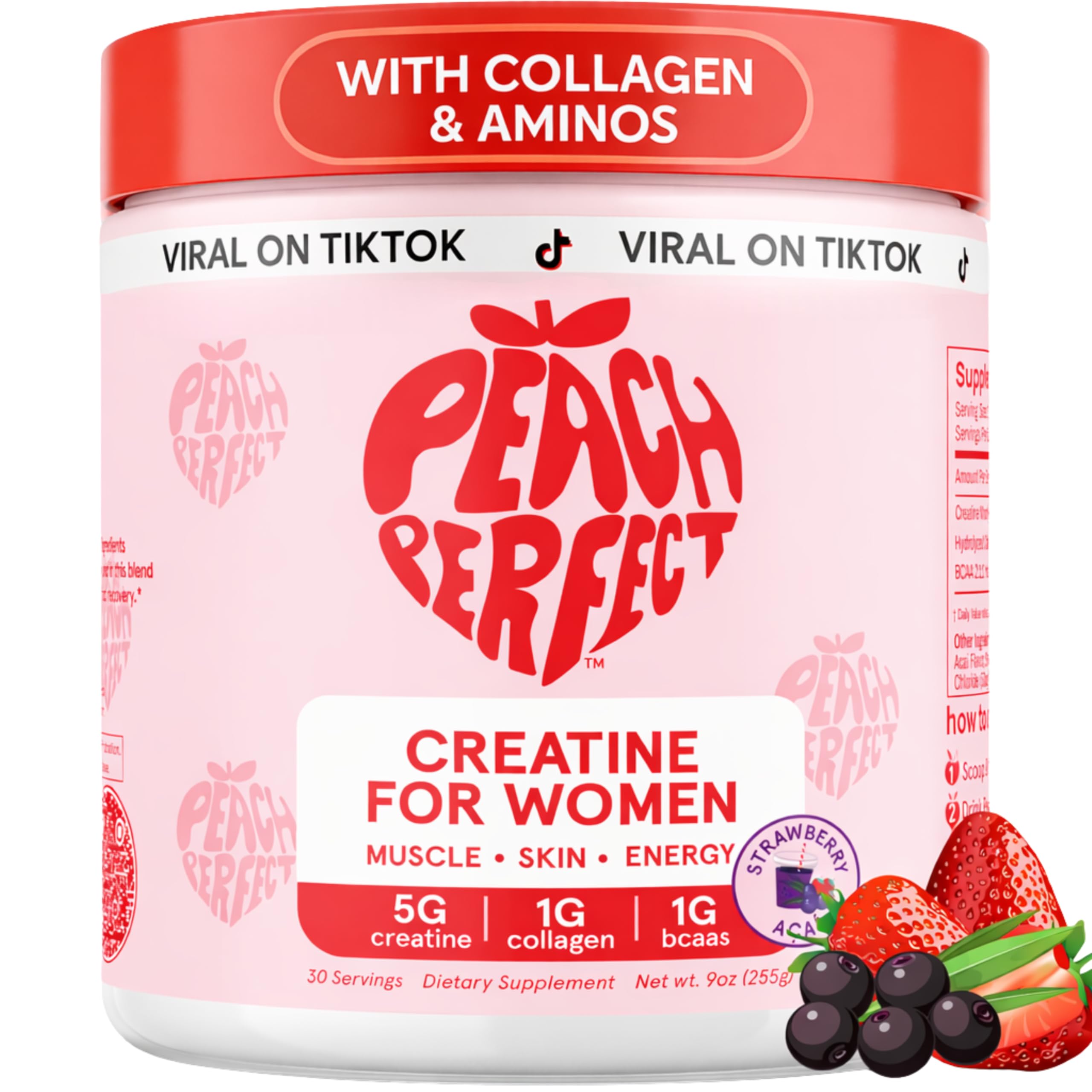 Peach Perfect Creatine Blend for Women – Micronized Creatine Monohydrate with BCAA & Collagen for Glute Strength Support – Strawberry Acai – 30 Servings Peach PerfectAu supplements