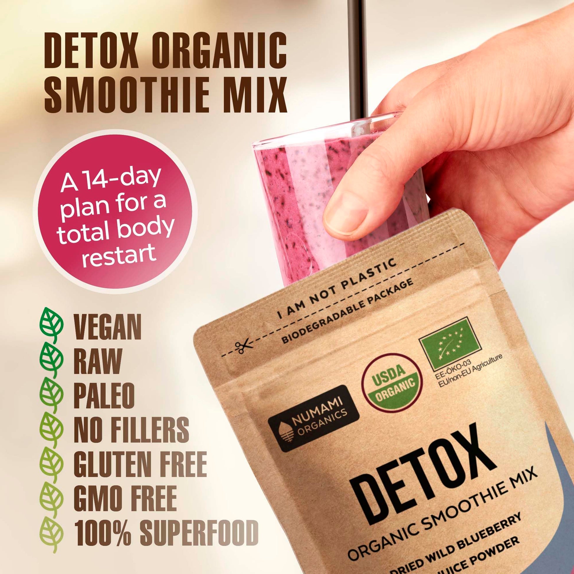 Numami Organic Detox Blueberry Smoothie Powder with Healthy Spirulina, Atlantic Dulse NumamiAu supplements