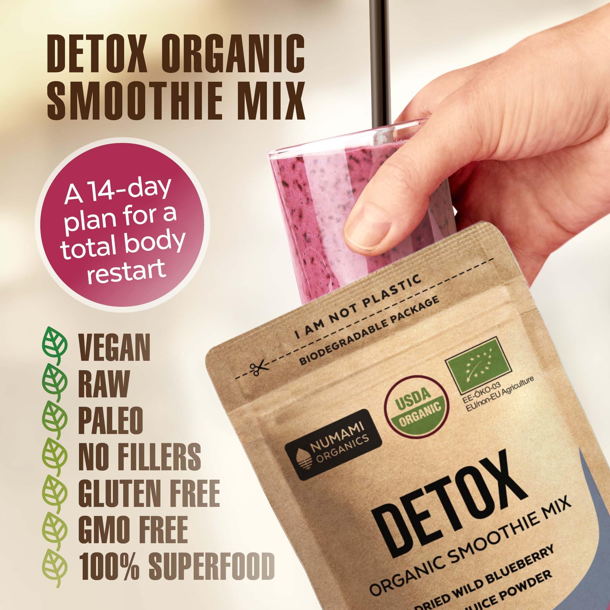 Numami Organic Detox Blueberry Smoothie Powder with Healthy Spirulina, Atlantic Dulse NumamiAu supplements