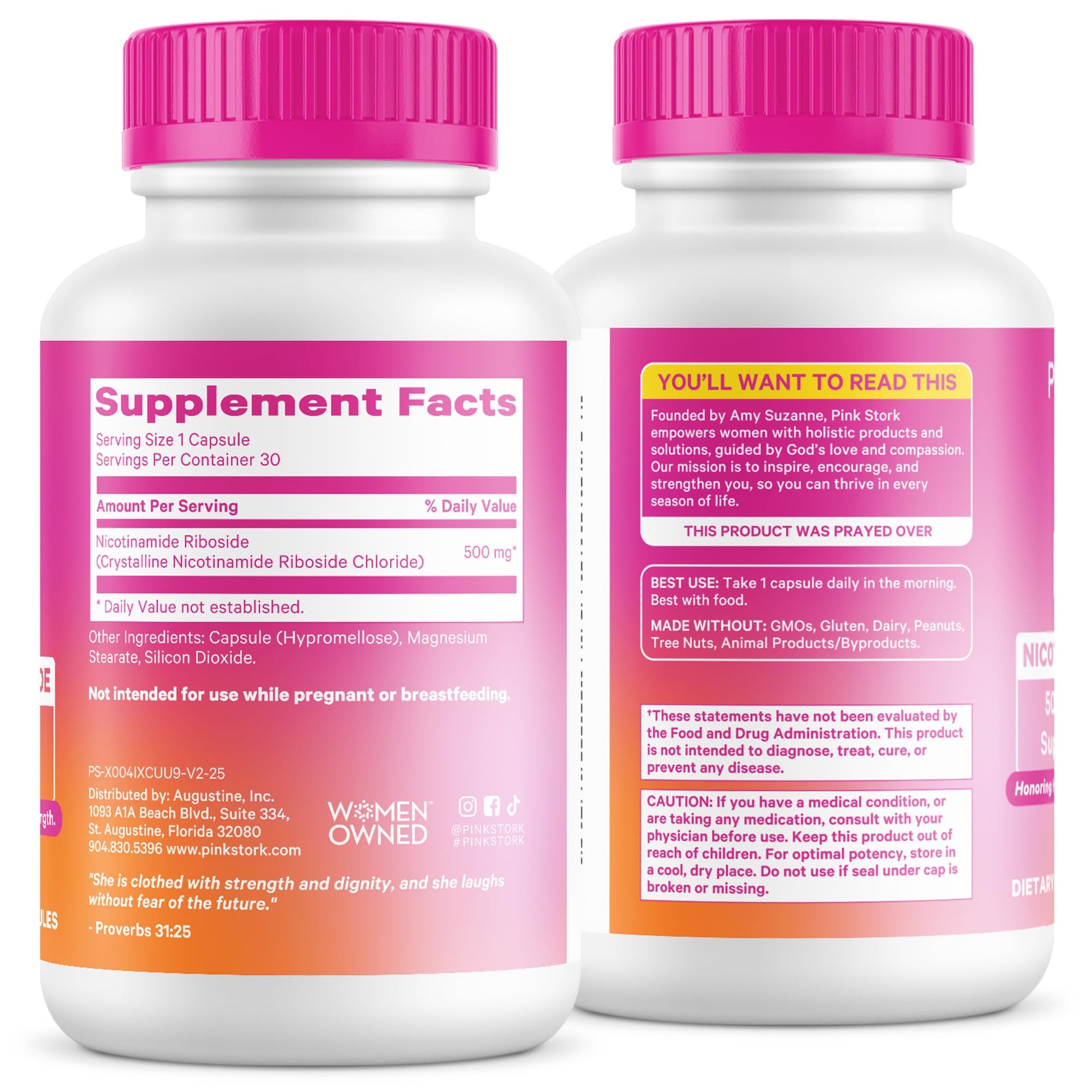 Pink Stork NAD+ Supplement for Women | 500mg Nicotinamide Riboside NR | Clinically-Studied Pure NMN Powder | Brain + Cognitive Support |Energy, Skin Essentials Over 30 | 1 Month Supply Pink StorkAu supplements