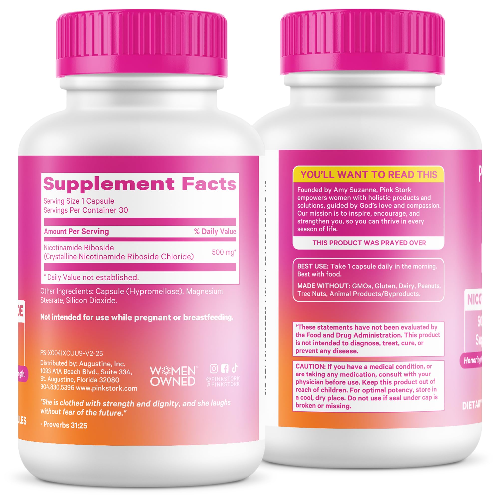 Pink Stork NAD+ Supplement for Women | 500mg Nicotinamide Riboside NR | Clinically-Studied Pure NMN Powder | Brain + Cognitive Support |Energy, Skin Essentials Over 30 | 1 Month Supply Pink StorkAu supplements