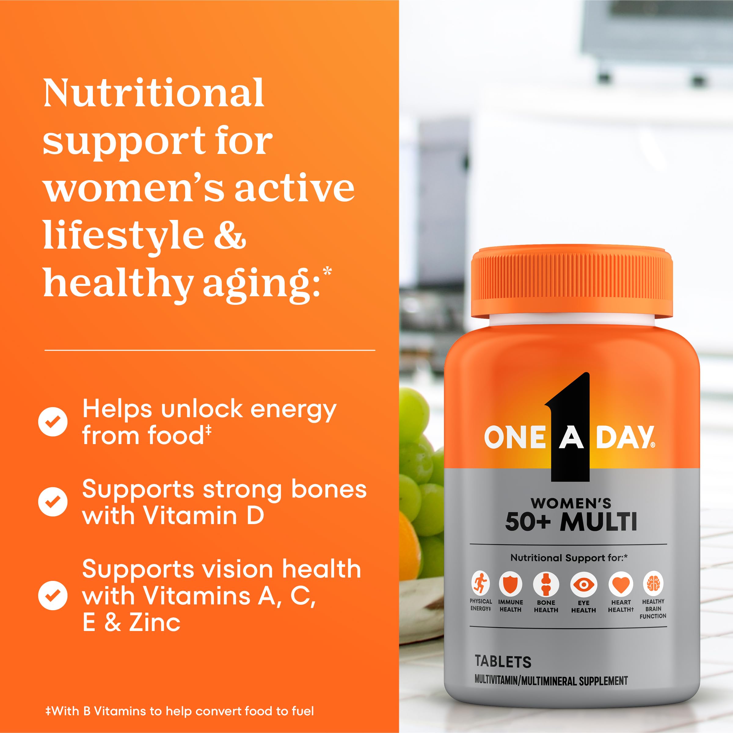 One A Day Multivitamin for Women 50 and Over Tablets, Womens Multivitamin 50 plus with Vitamins D, C, E, Zinc & Biotin, Daily Vitamins ONE A DAYAu supplements