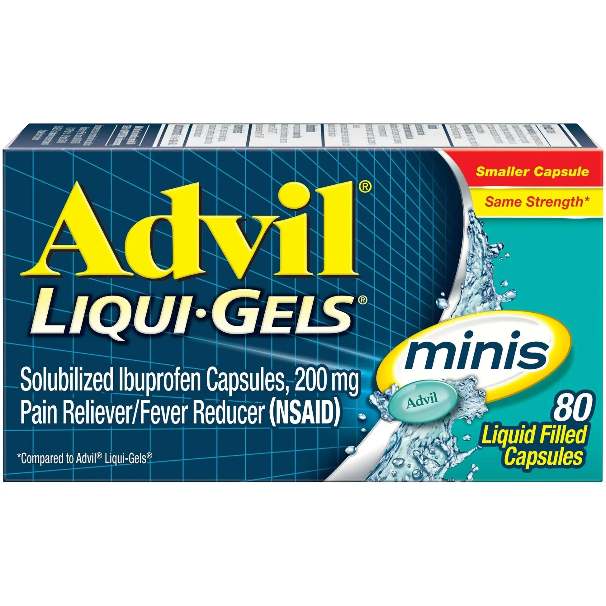 Advil Liqui-Gels Minis Pain Reliever and Fever Reducer, Pain Medicine for Adults with Ibuprofen 200mg for Pain Relief - 80 Liquid Filled Capsules AdvilAu supplements