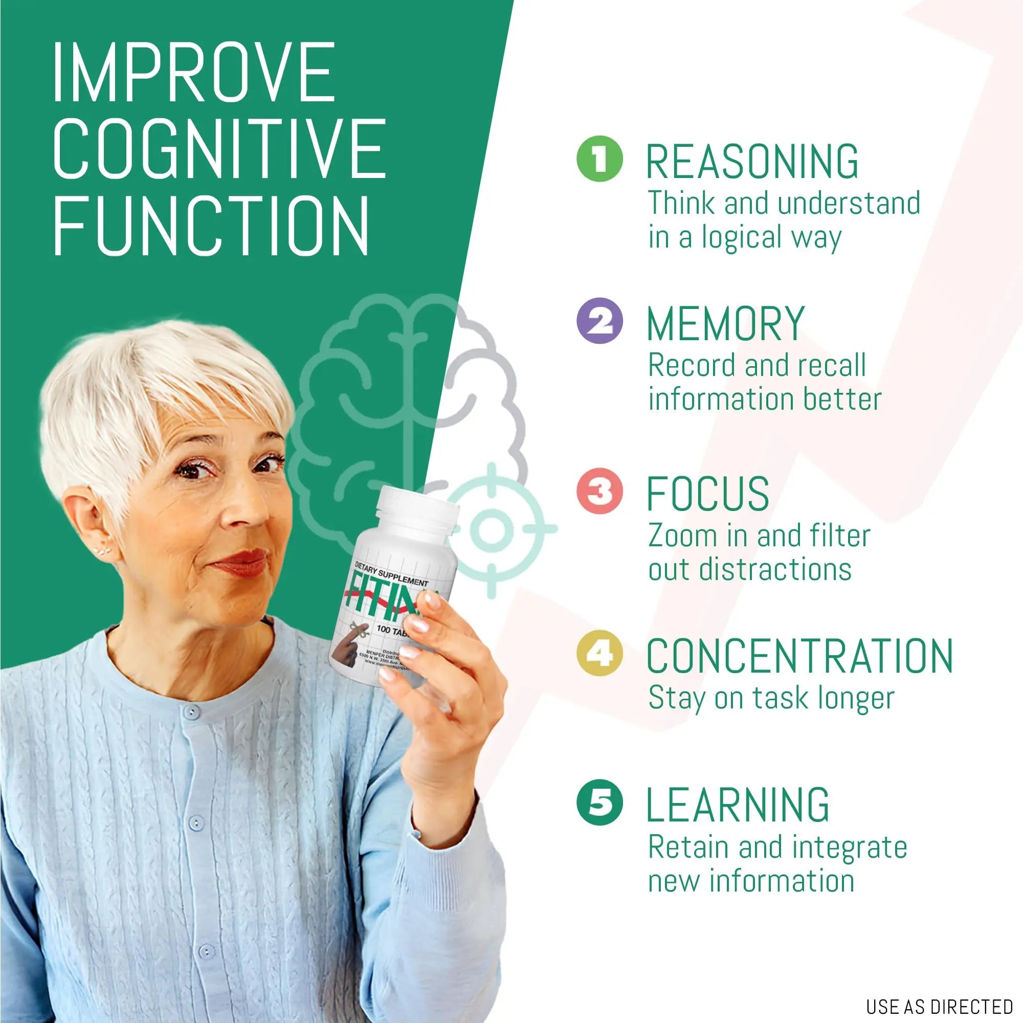 Fitina Brain Supplements for Memory and Focus with Vitamin B6 & Thiamine — High-Dose B Vitamins Nervous System and Cognitive Health Support, Daily Supplement Formula for Adults, 60 Tablets (3-Pack) Fitinanz supplements