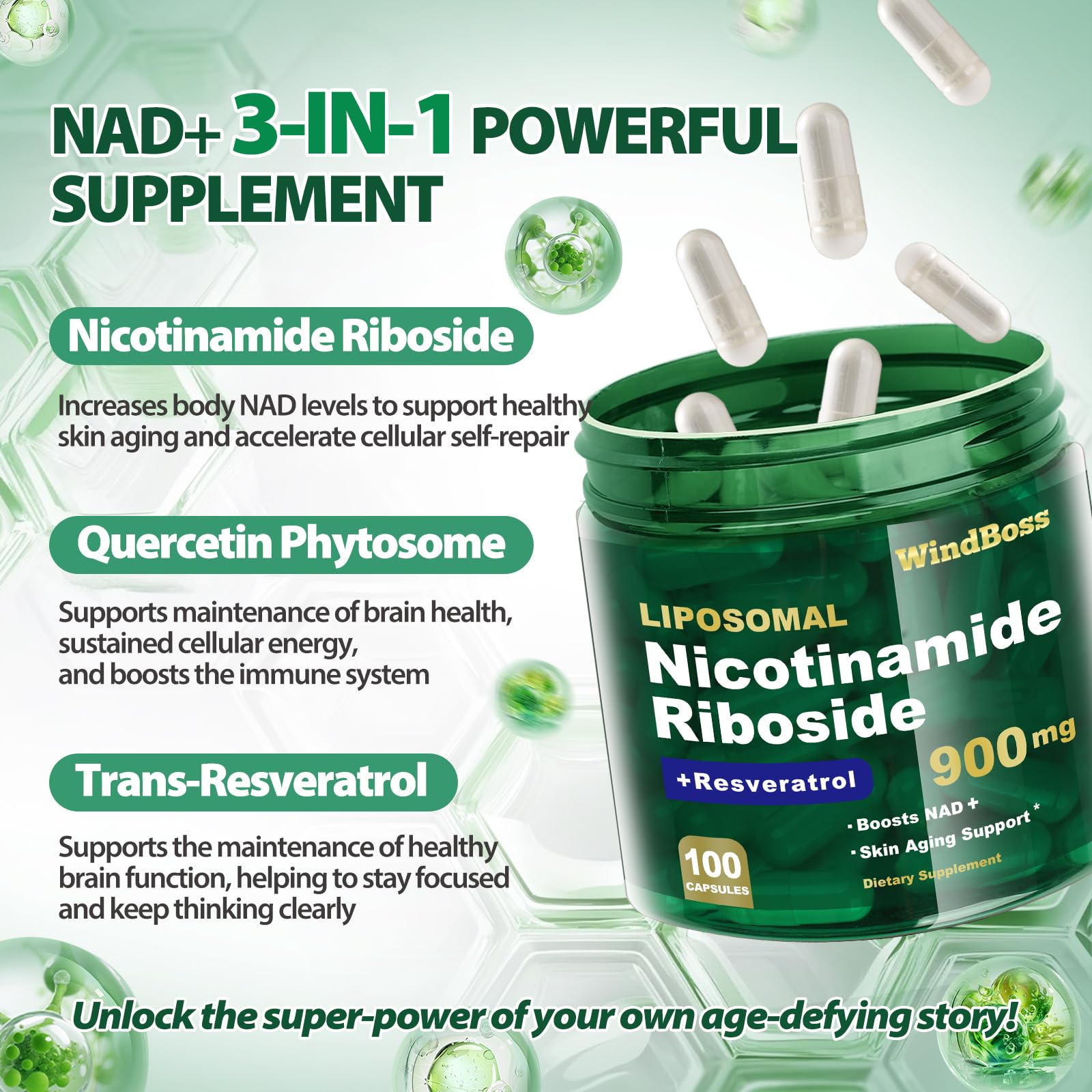 Windboss Liposomal NAD+ Supplement with Nicotinamide Riboside & Resveratrol, NAD Booster for Cellular Energy, Anti-Aging & Metabolism – NMN Alternative, NAD Supplement for Men & Women – 2pcs WindbossAu supplements