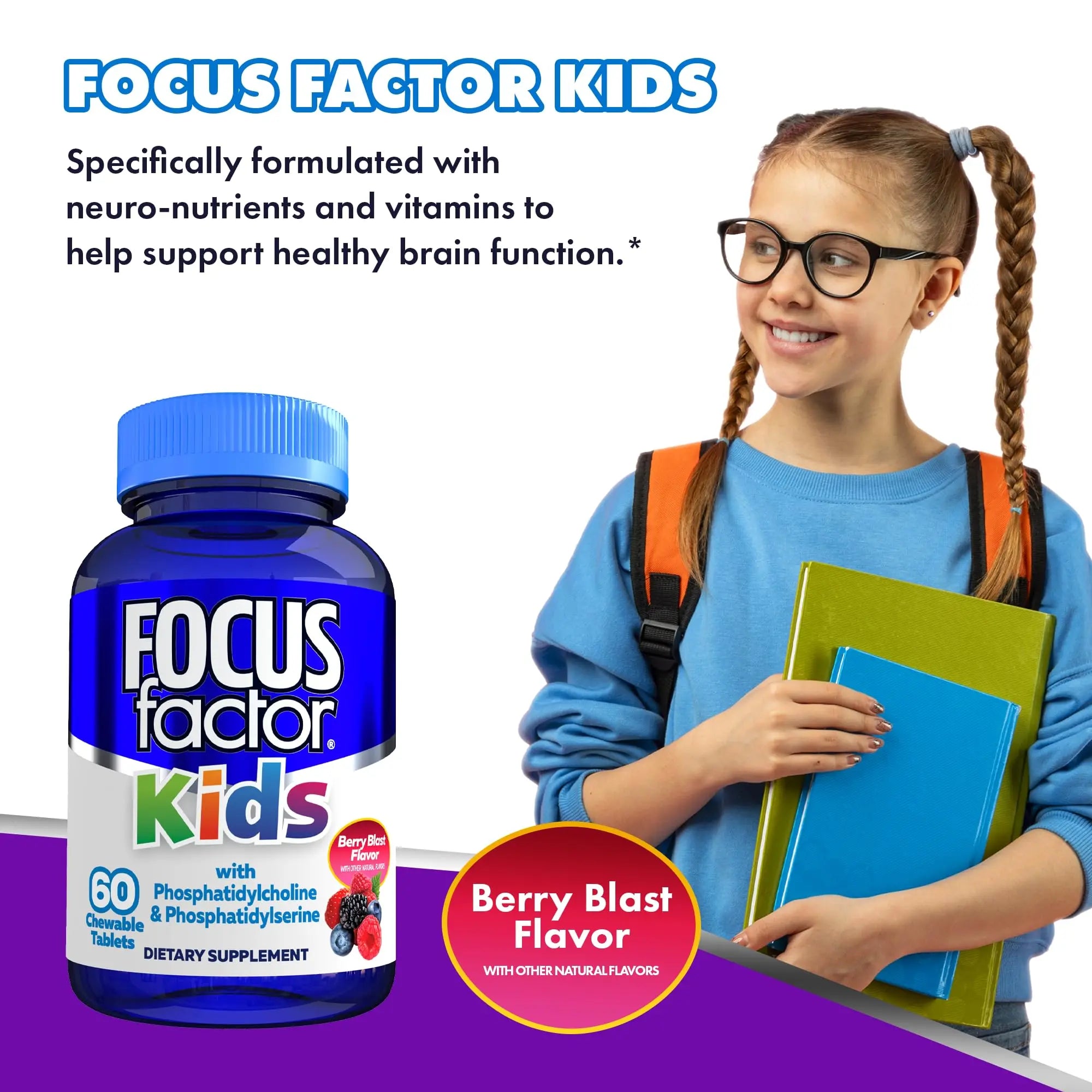 Focus Factor Kids Complete Daily Chewable Vitamins: Multivitamin & Neuro Nutrient (Brain Function) w/Vitamin B12, C, D3-60 Count Focus FactorAu supplements