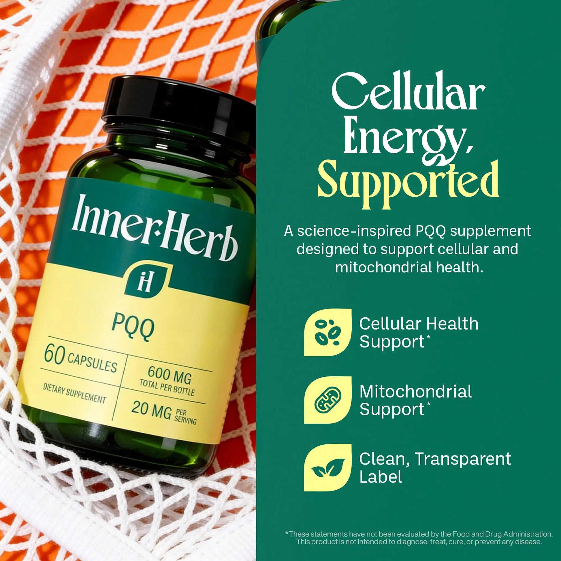 InnerHerb Pyrroloquinoline Quinone PQQ Daily Capsule - Supplement for Adults (60 Capsules, 30 Servings) (20mg Per Serving) InnerHerbnz supplements