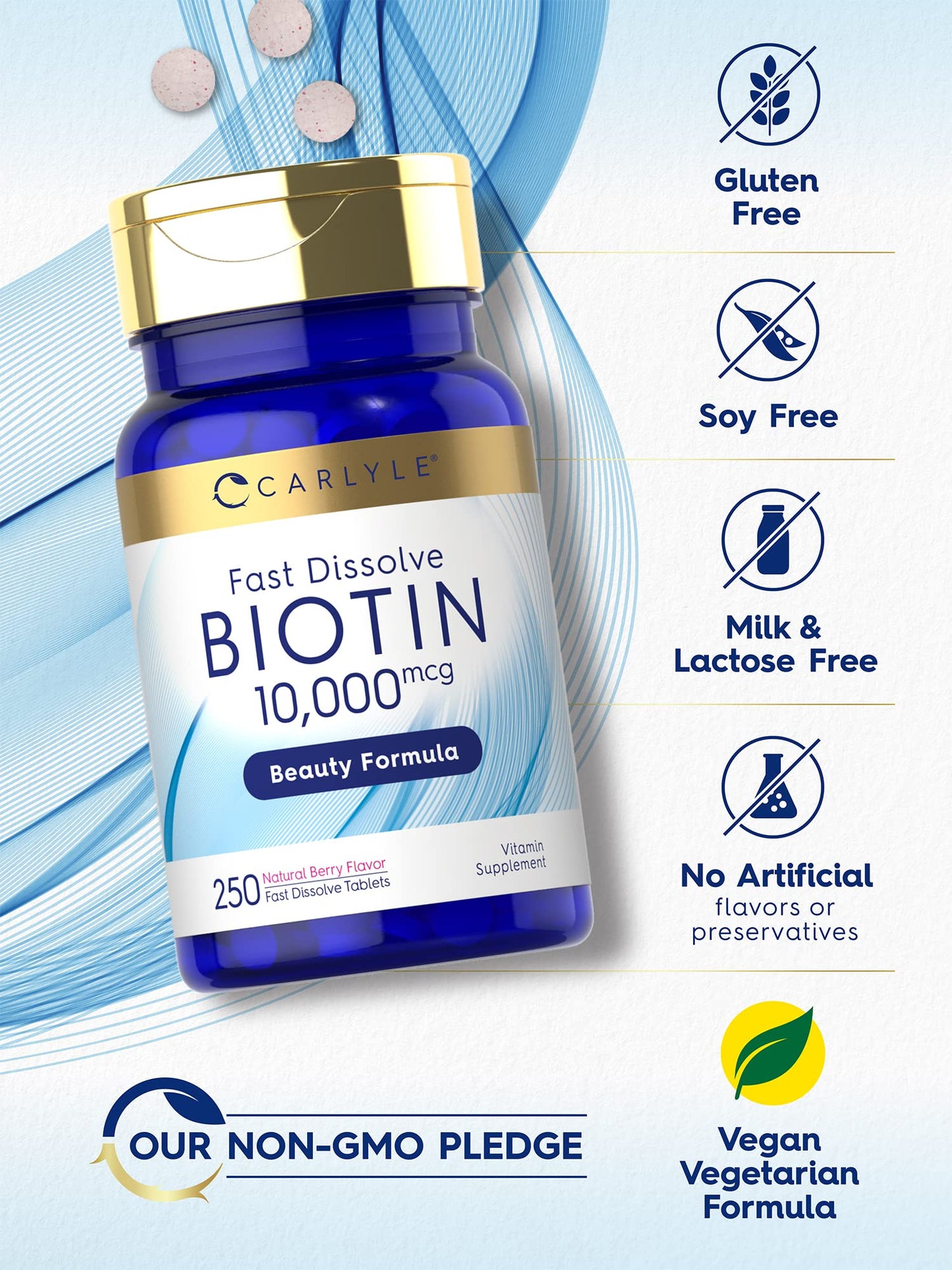 Carlyle Biotin 10000mcg | 250 Fast Dissolve Tablets | Max Strength | Vegetarian, Non-GMO, Gluten Free Supplement CarlyleUS supplements