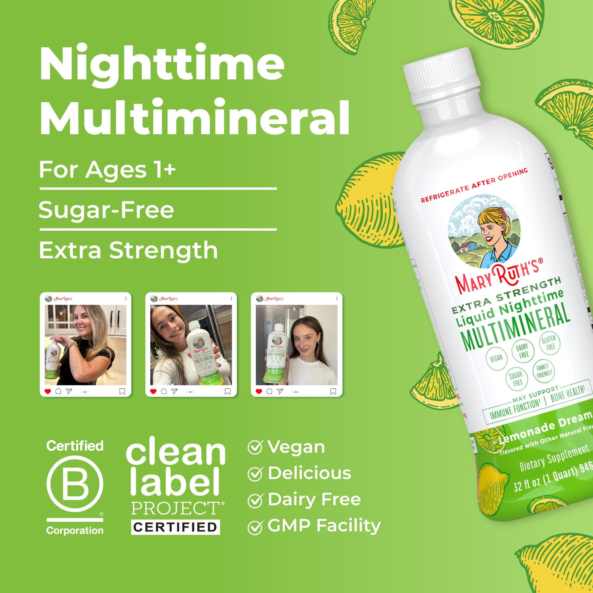 MaryRuth Organics Extra Strength Nighttime Liquid Multimineral | Sugar Free | Calm Magnesium Citrate | NO Melatonin | Calcium Magnesium Zinc | Muscle Relaxation | Lemonade Flavor | Vegan | 32 Serving MARYRUTH'SUS supplements
