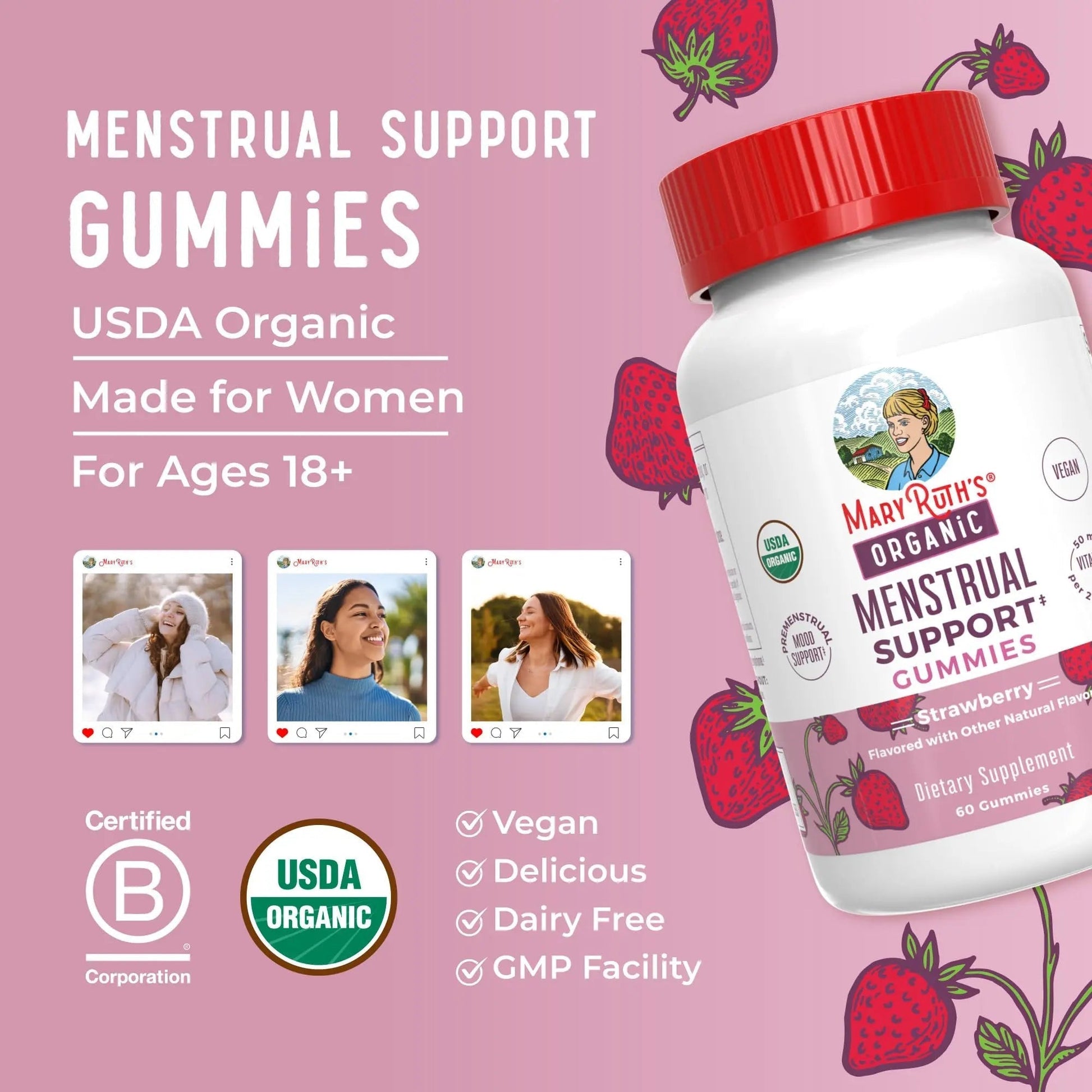 Organic Menstrual Support Gummies by MaryRuth's | for The Relief of Common Symptoms of Premenstrual Syndrome | PMS Support | Premenstrual Mood Support | USDA Organic | Non-GMO | Vegan | 30 Servings MARYRUTH'SAu supplements