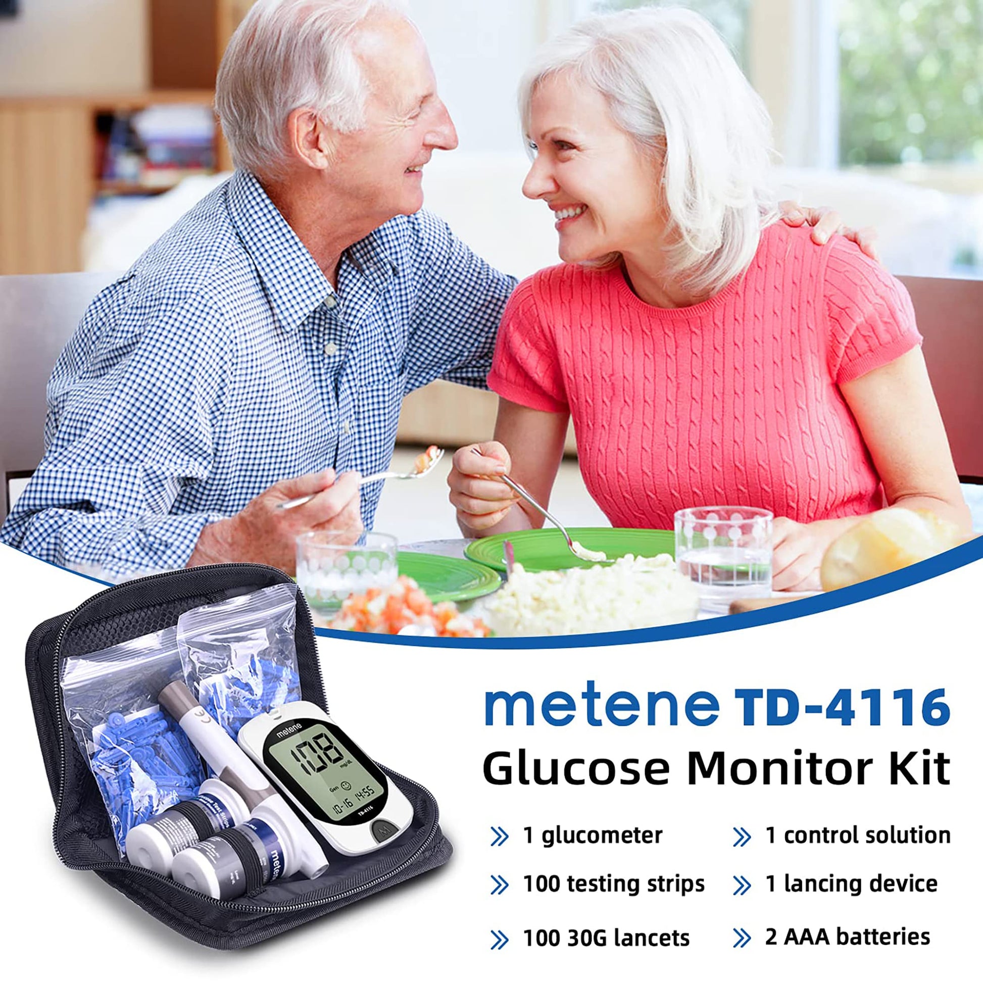 Metene TD-4116 Blood Glucose Monitor Kit, 100 Glucometer Strips MeteneAu supplements