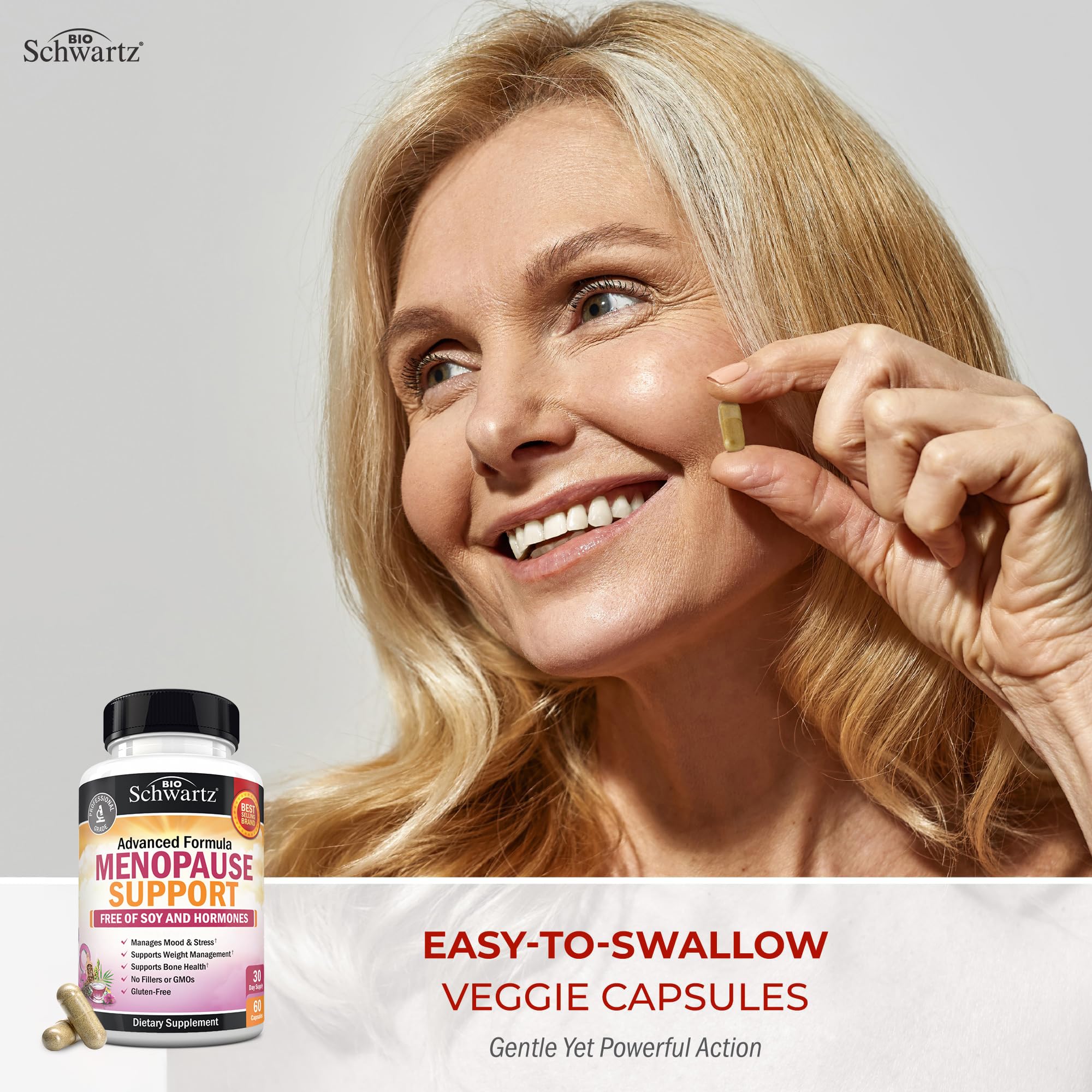 Herbal Menopause Support for Women - Supports Healthy Mood and Balance with Milk Thistle Chasteberry Black Cohosh Red Clover Turmeric Ginger - Menopause Supplements for Women - 60 Veggie Capsules BioSchwartzAu supplements